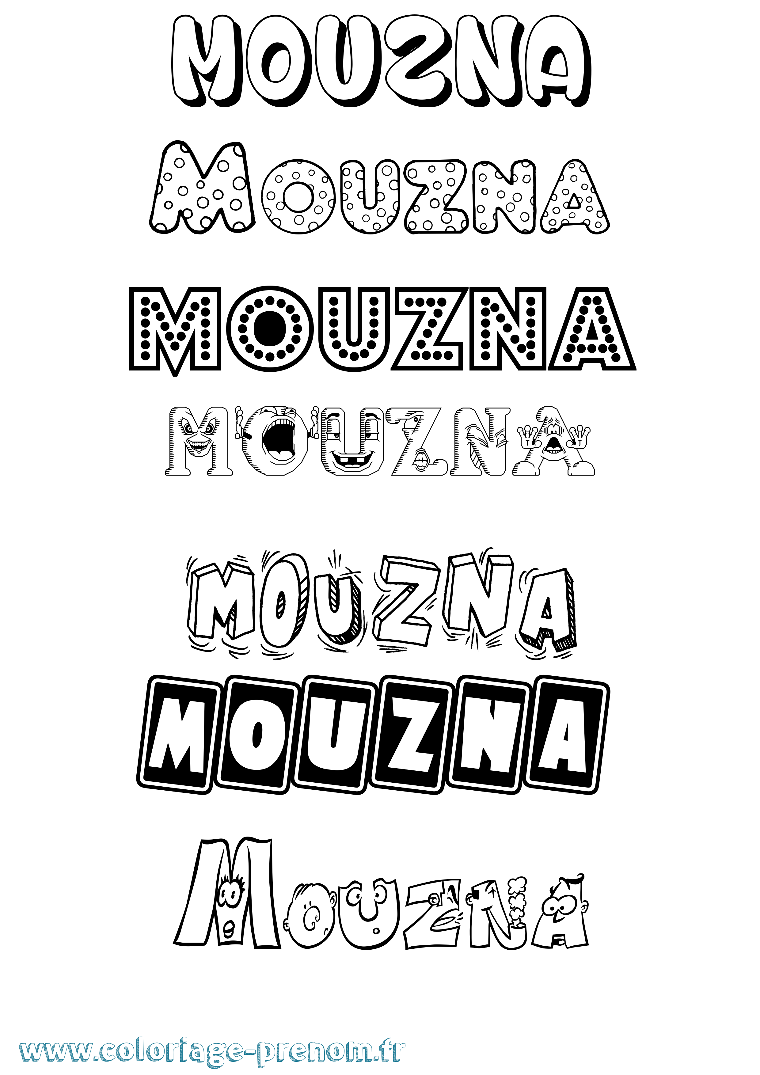 Coloriage Mouzna Fun Coloriage prénom Mouzna Fun