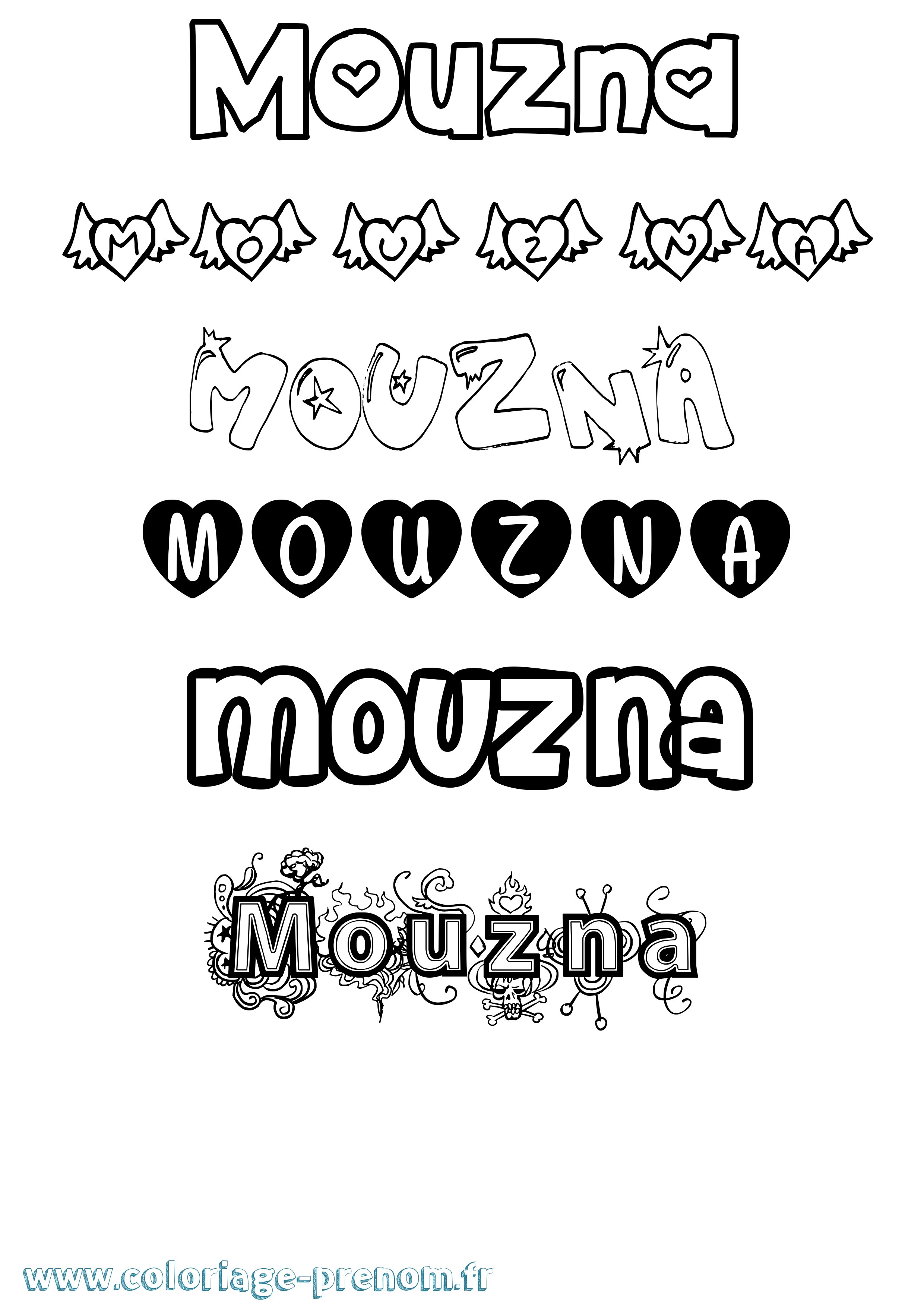 Coloriage Mouzna Girly Coloriage prénom Mouzna Girly