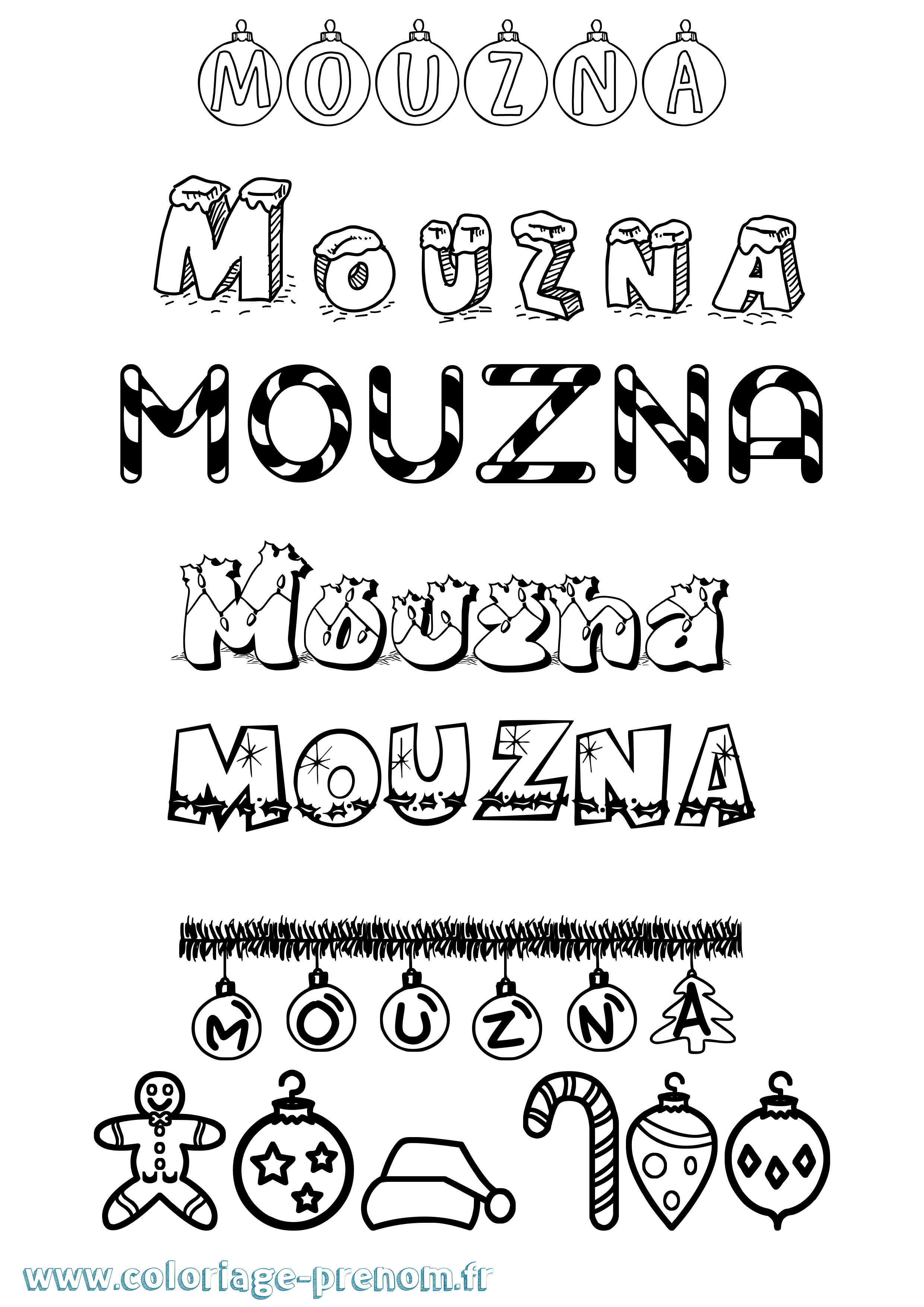 Coloriage Mouzna Noël Coloriage prénom Mouzna Noël