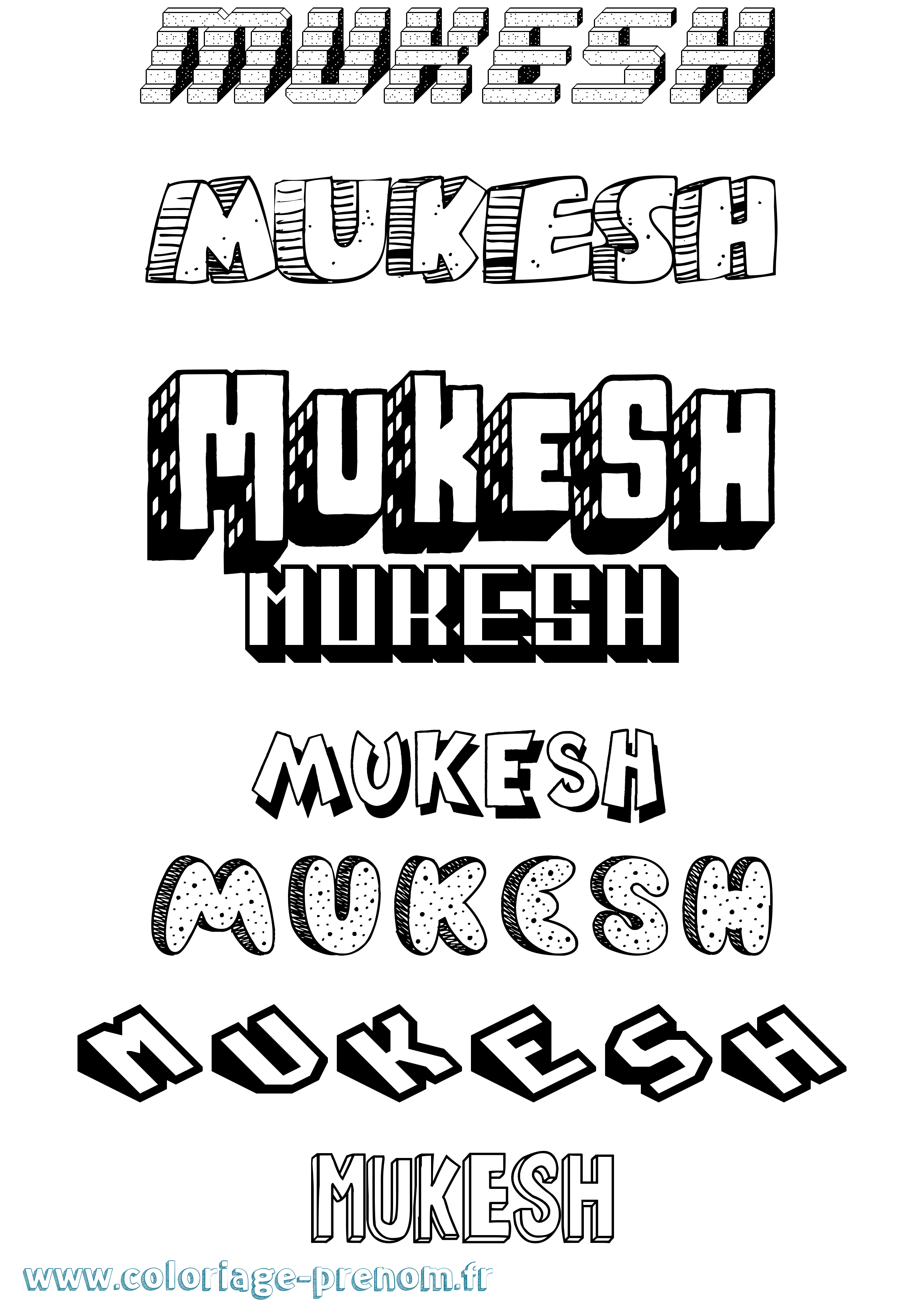 Coloriage Mukesh Effet 3D Coloriage prénom Mukesh Effet 3D