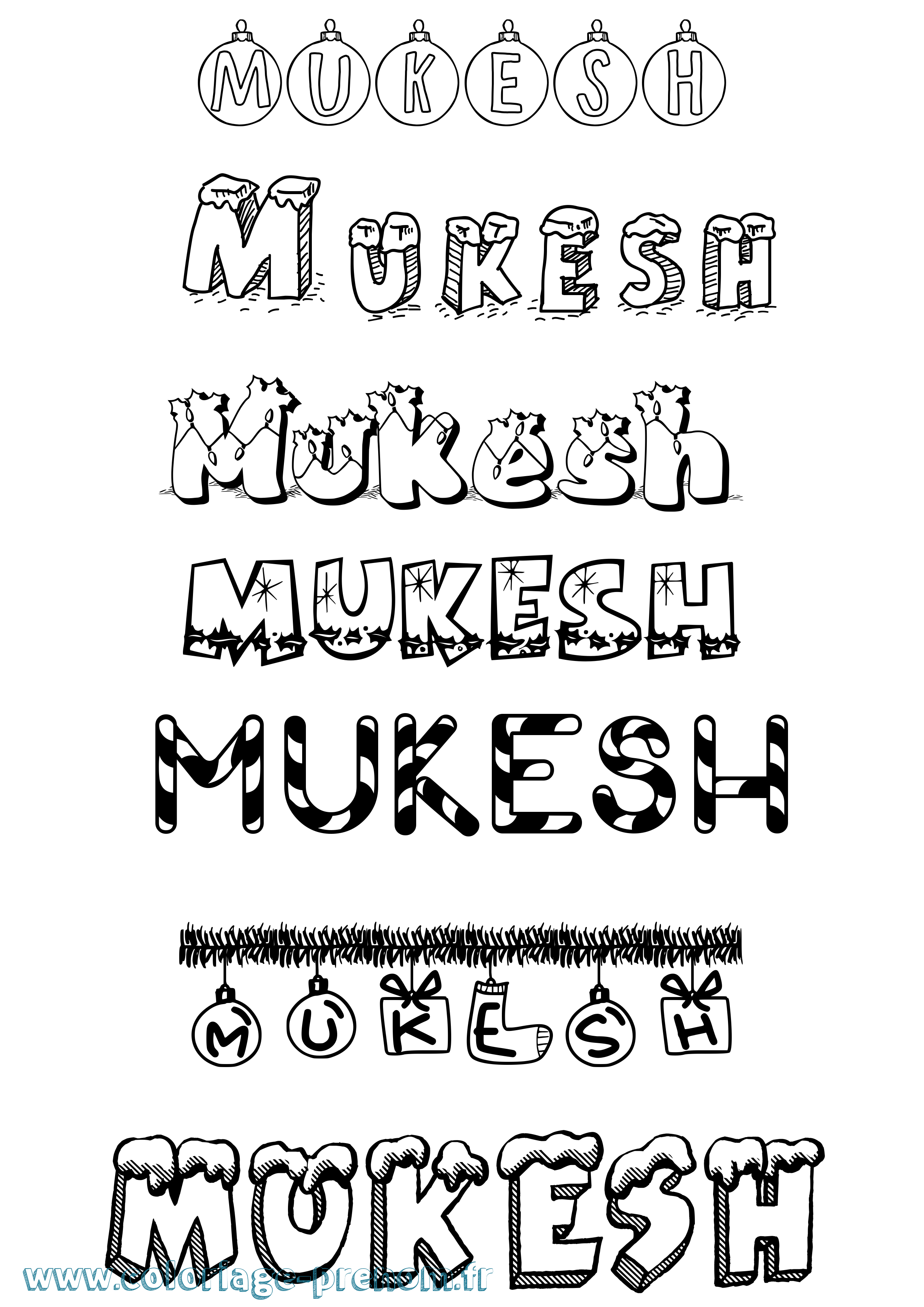 Coloriage Mukesh Noël Coloriage prénom Mukesh Noël