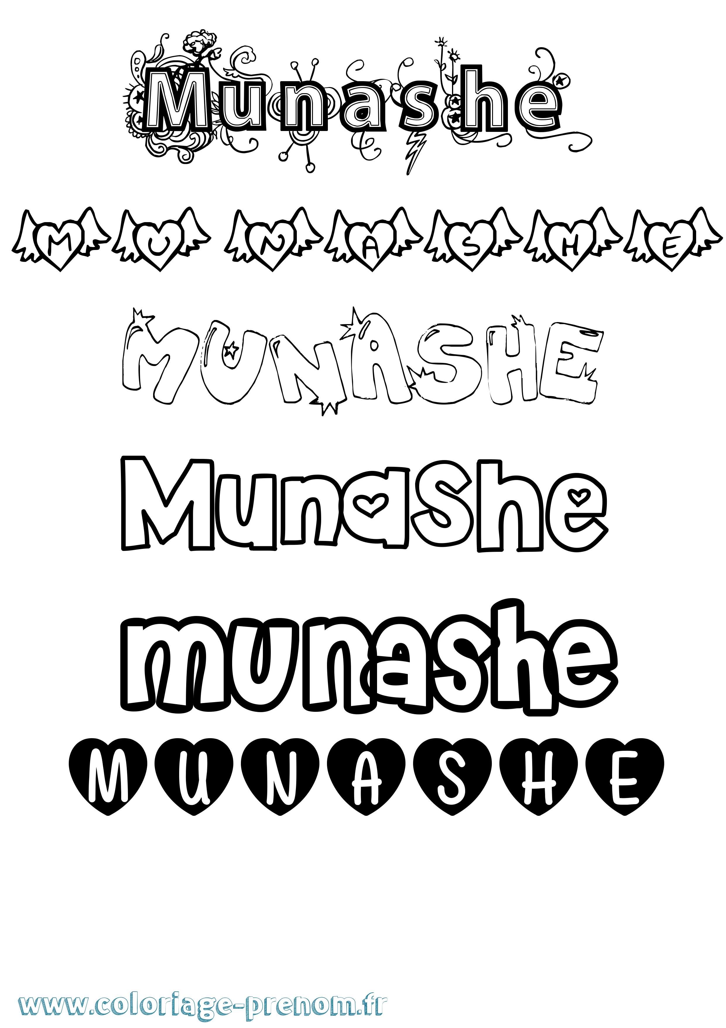 Coloriage Munashe Girly Coloriage prénom Munashe Girly