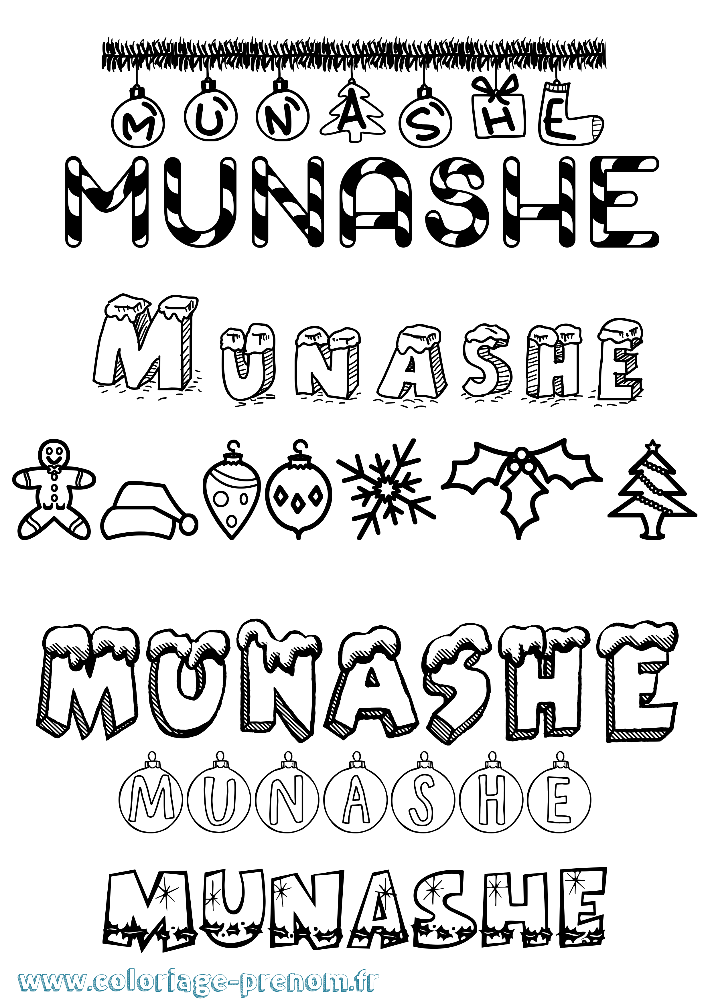 Coloriage Munashe Noël Coloriage prénom Munashe Noël