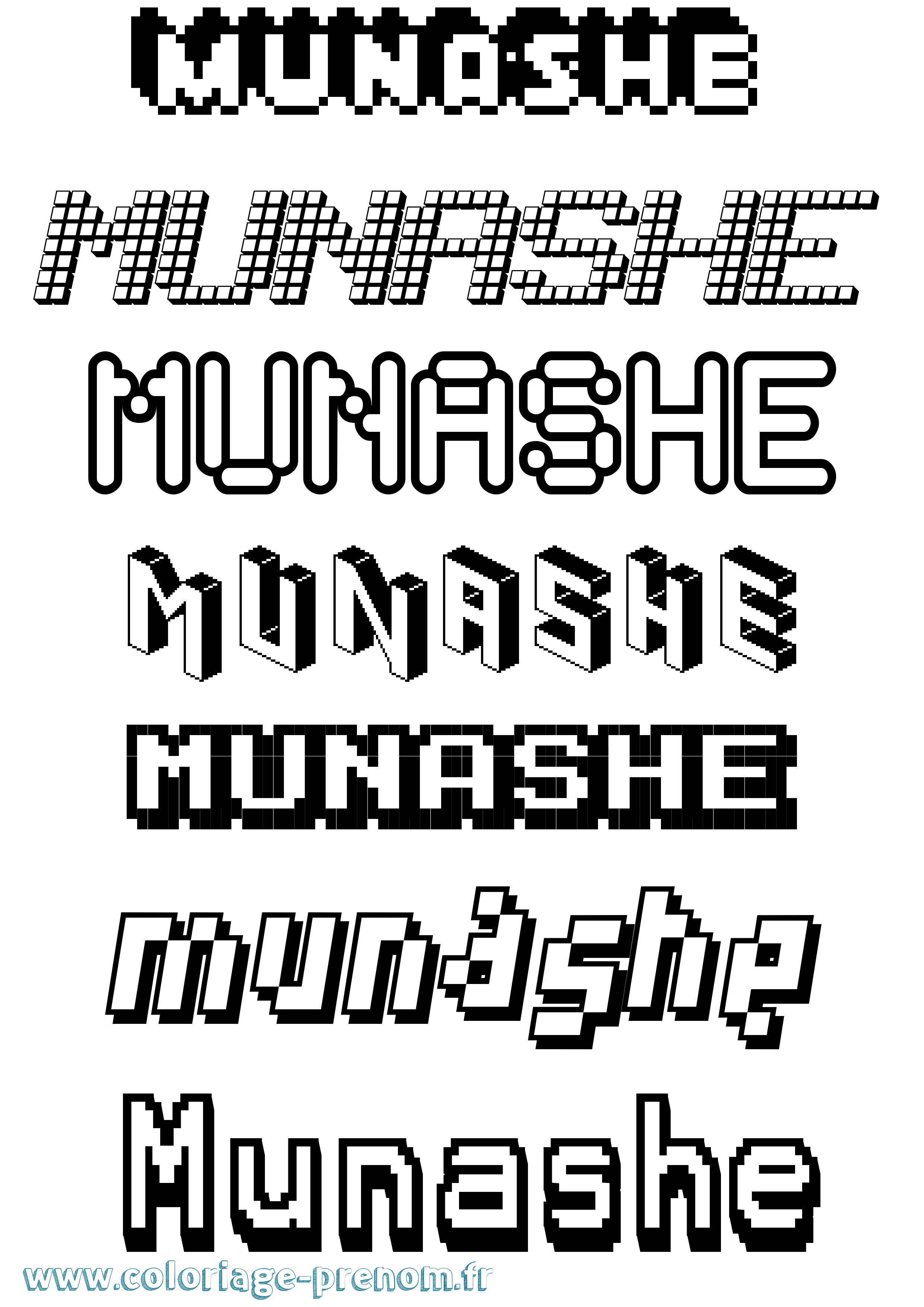 Coloriage Munashe Pixel Coloriage prénom Munashe Pixel