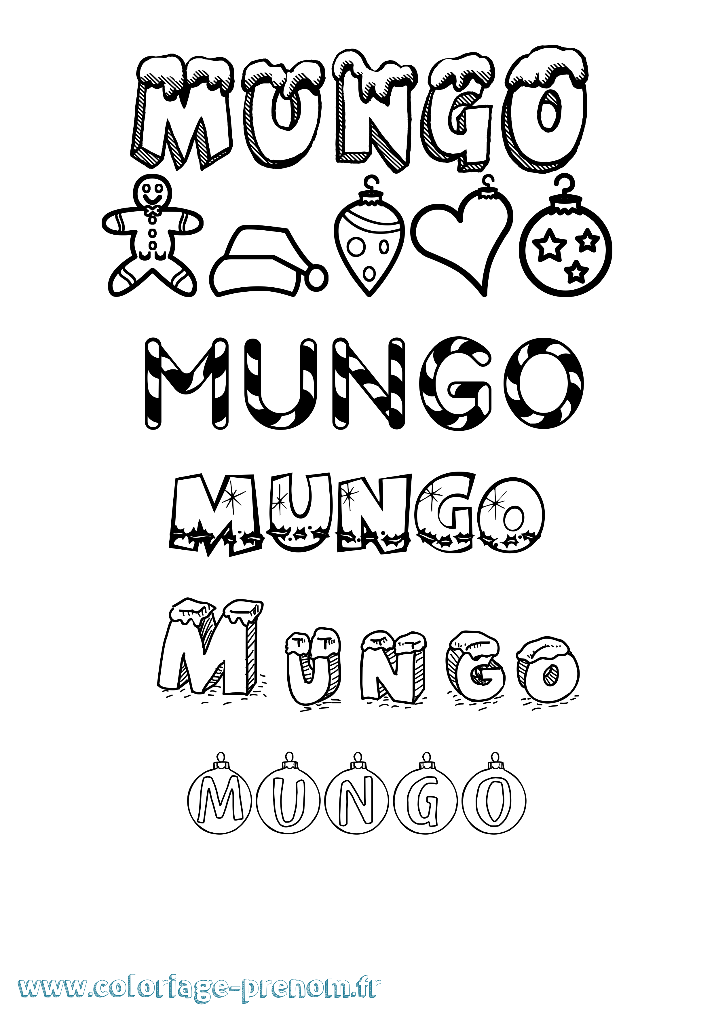 Coloriage Mungo Noël Coloriage prénom Mungo Noël