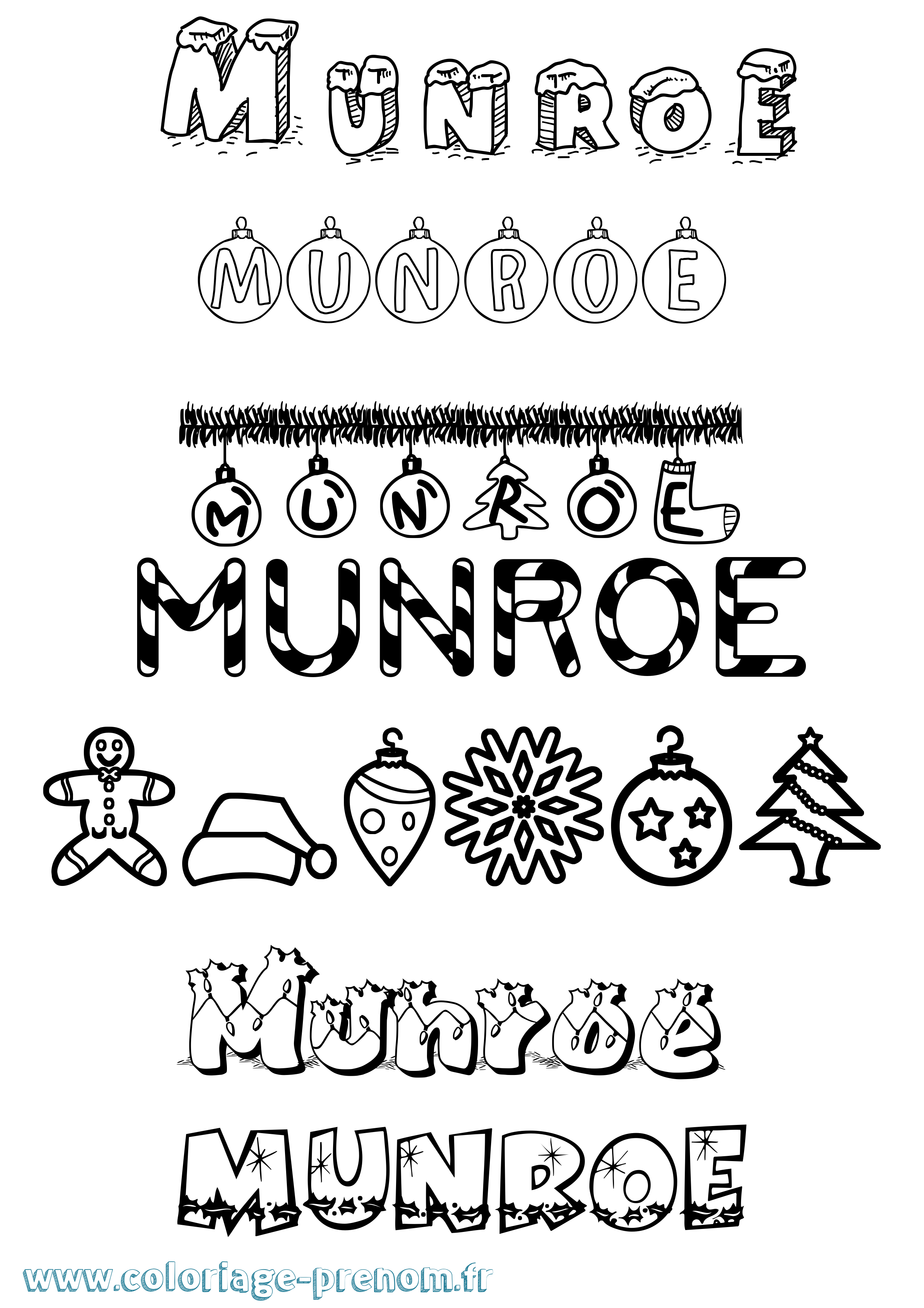 Coloriage Munroe Noël Coloriage prénom Munroe Noël