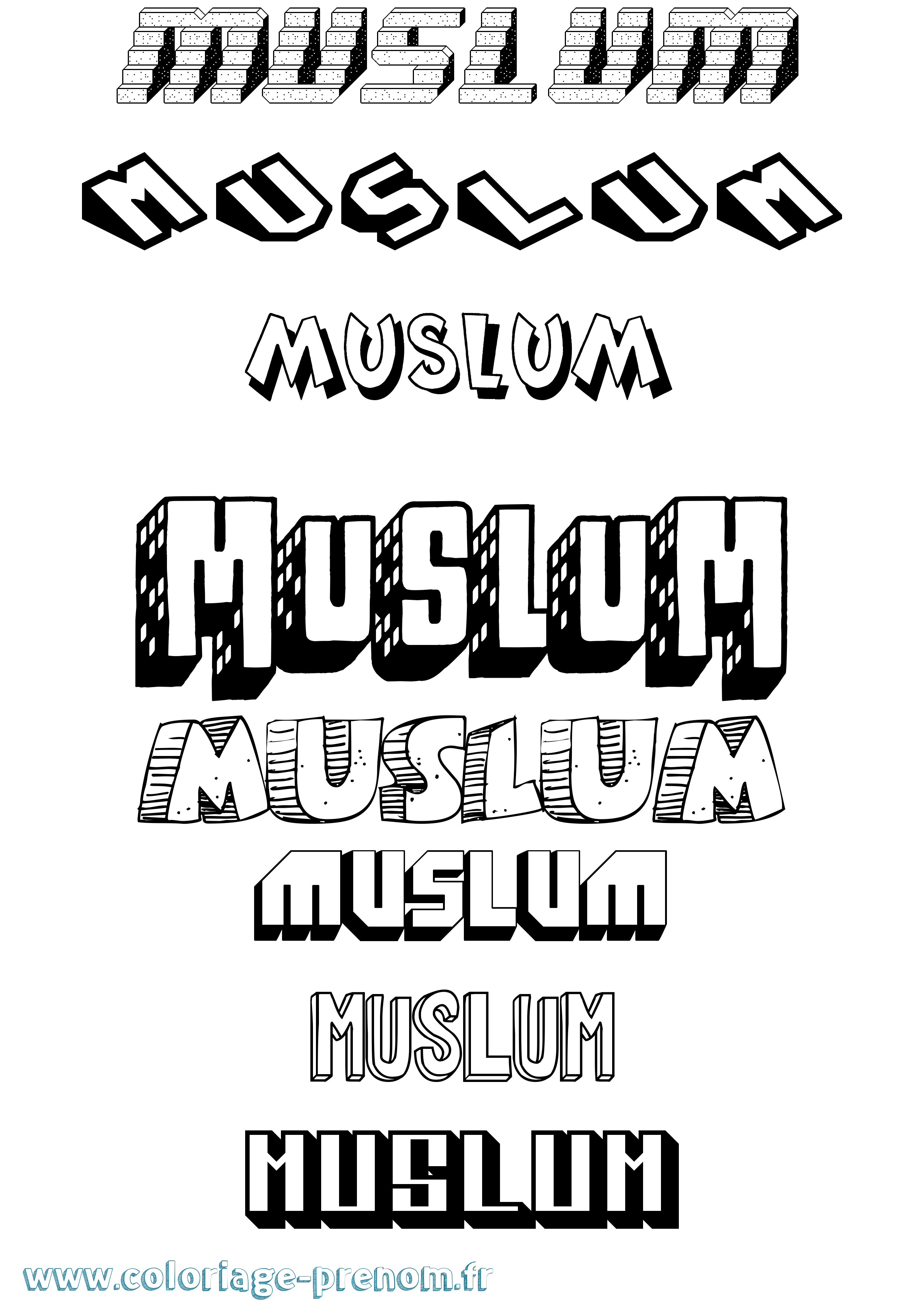 Coloriage Muslum Effet 3D Coloriage prénom Muslum Effet 3D