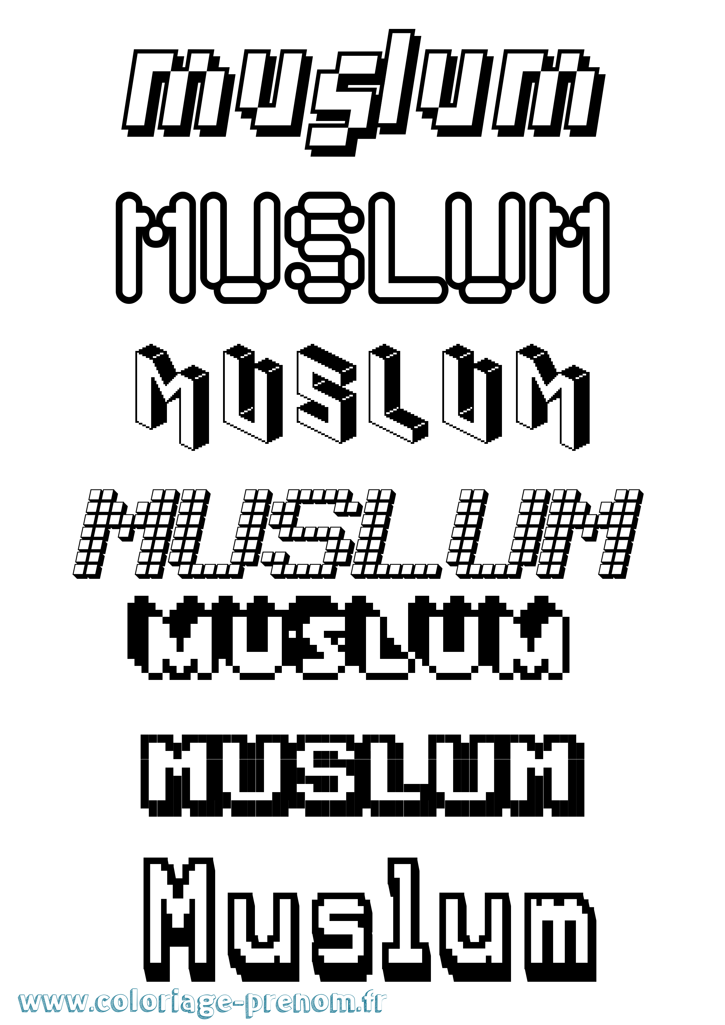 Coloriage Muslum Pixel Coloriage prénom Muslum Pixel