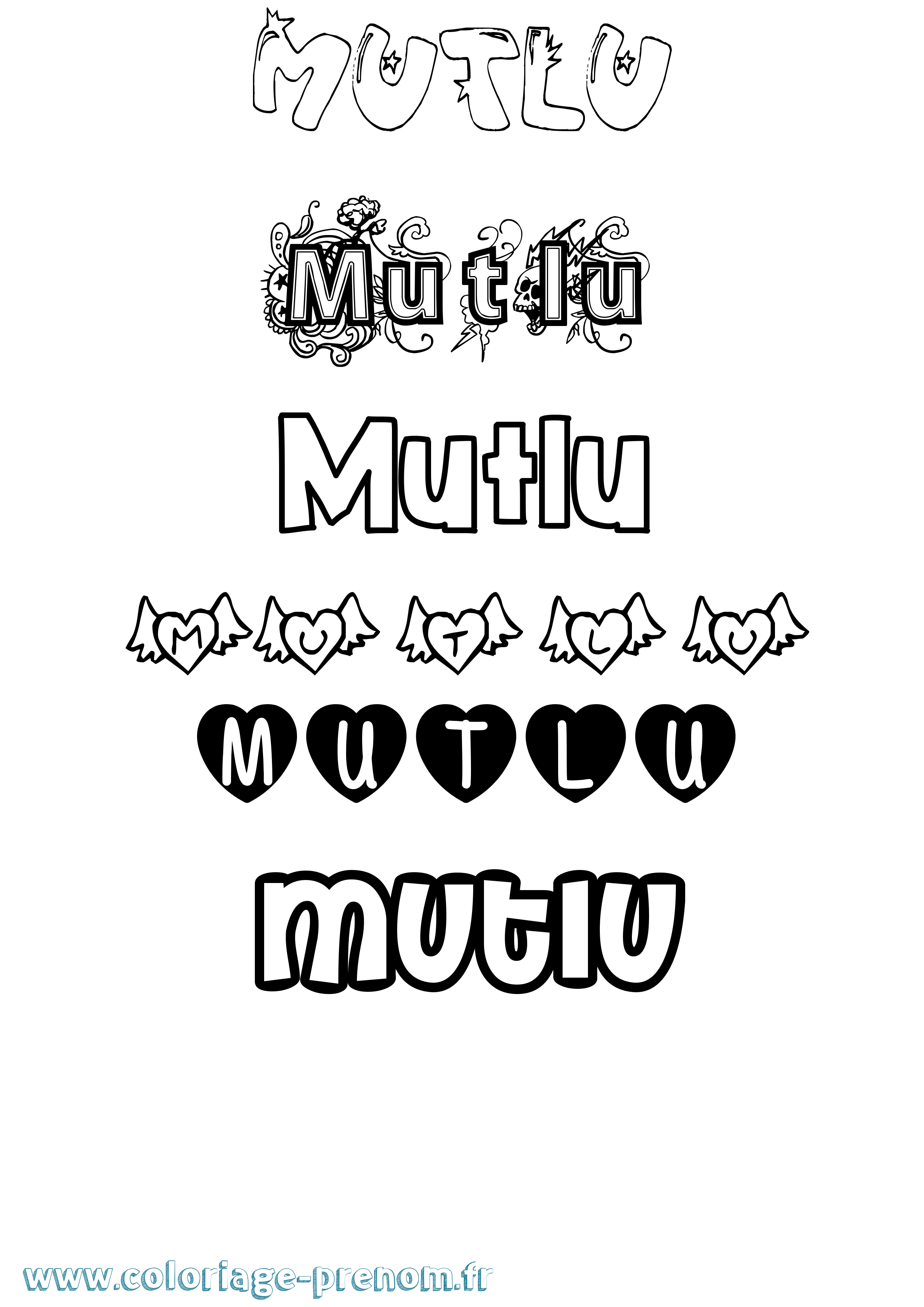 Coloriage Mutlu Girly Coloriage prénom Mutlu Girly
