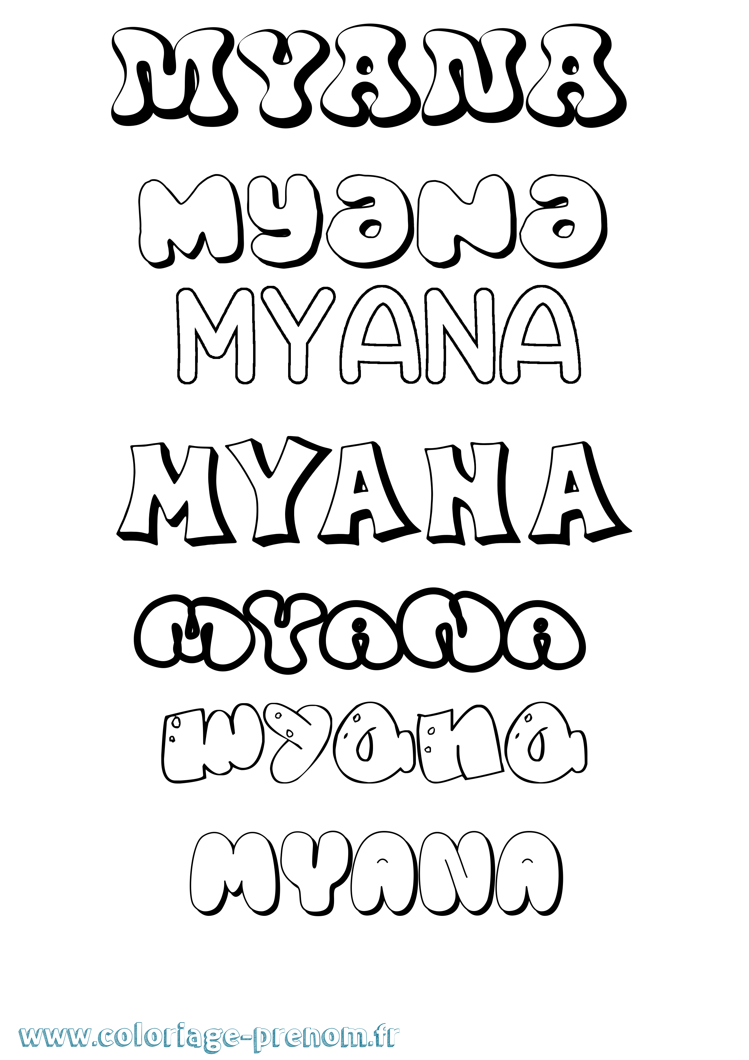 Coloriage Myana Bubble Coloriage prénom Myana Bubble