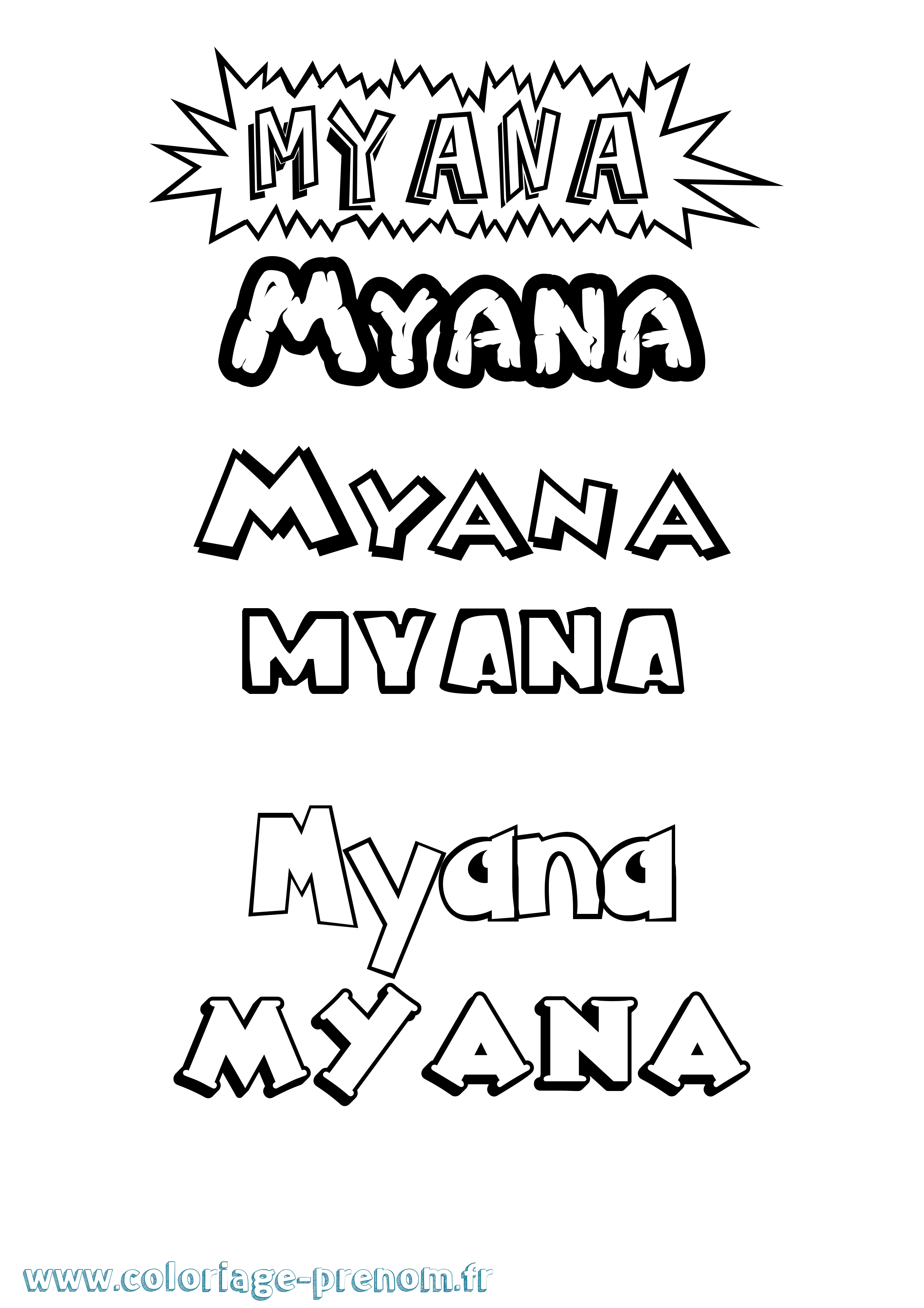 Coloriage Myana Dessin Animé Coloriage prénom Myana Dessin Animé