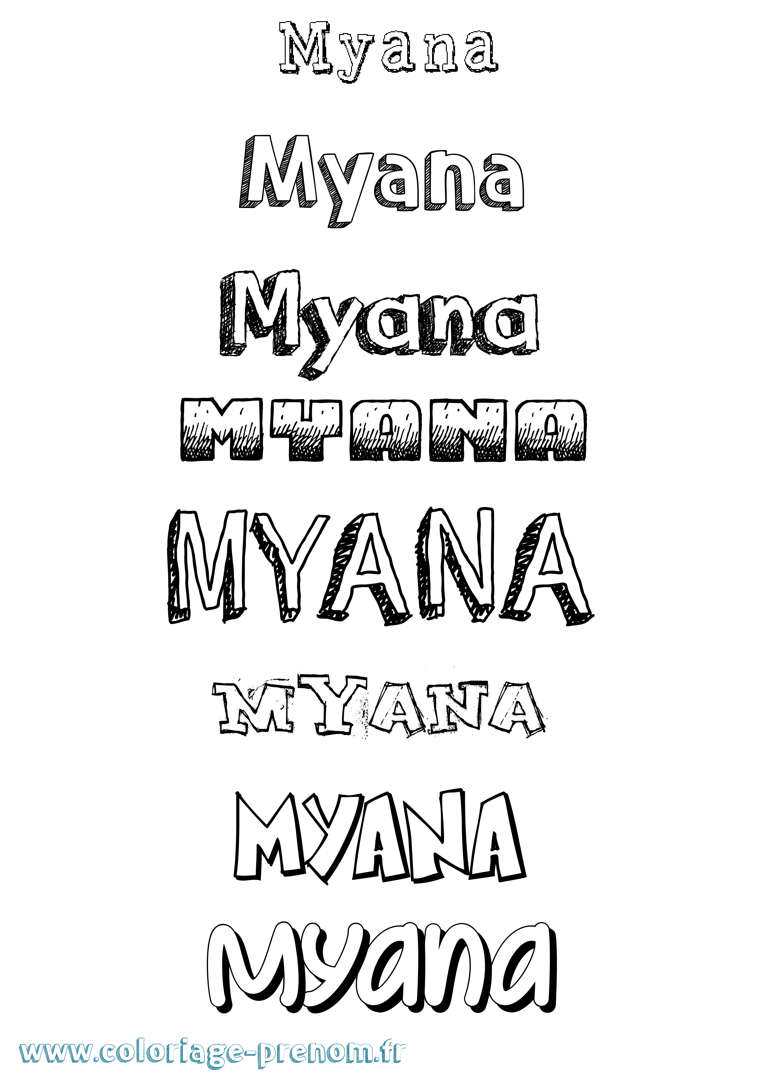 Coloriage Myana Dessiné Coloriage prénom Myana Dessiné