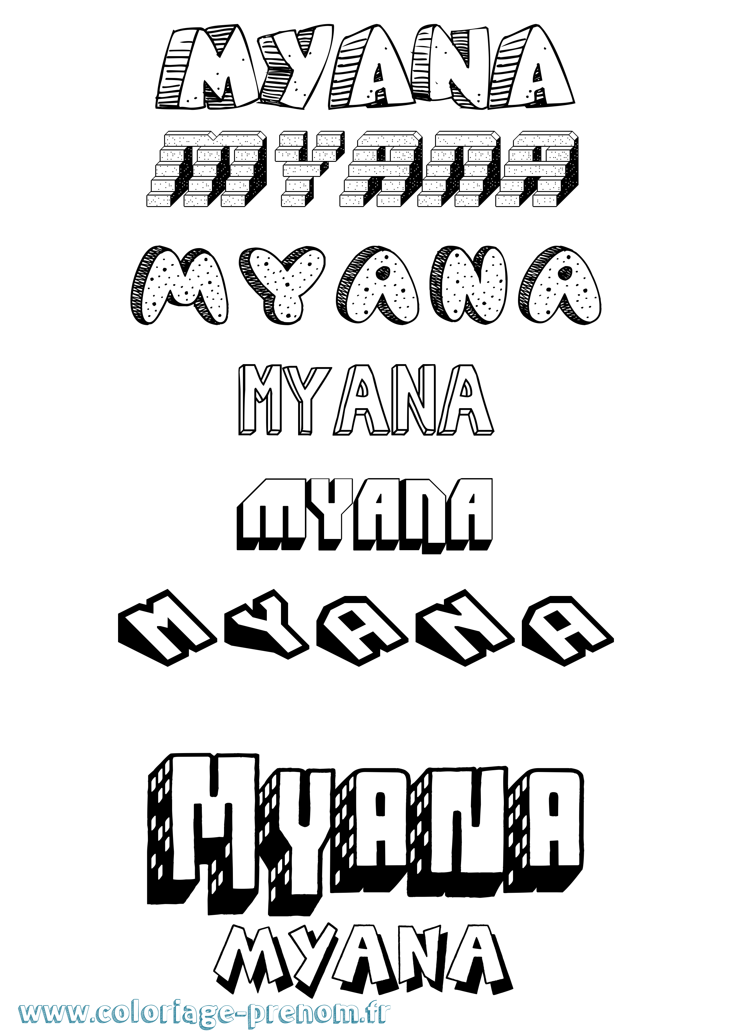 Coloriage Myana Effet 3D Coloriage prénom Myana Effet 3D