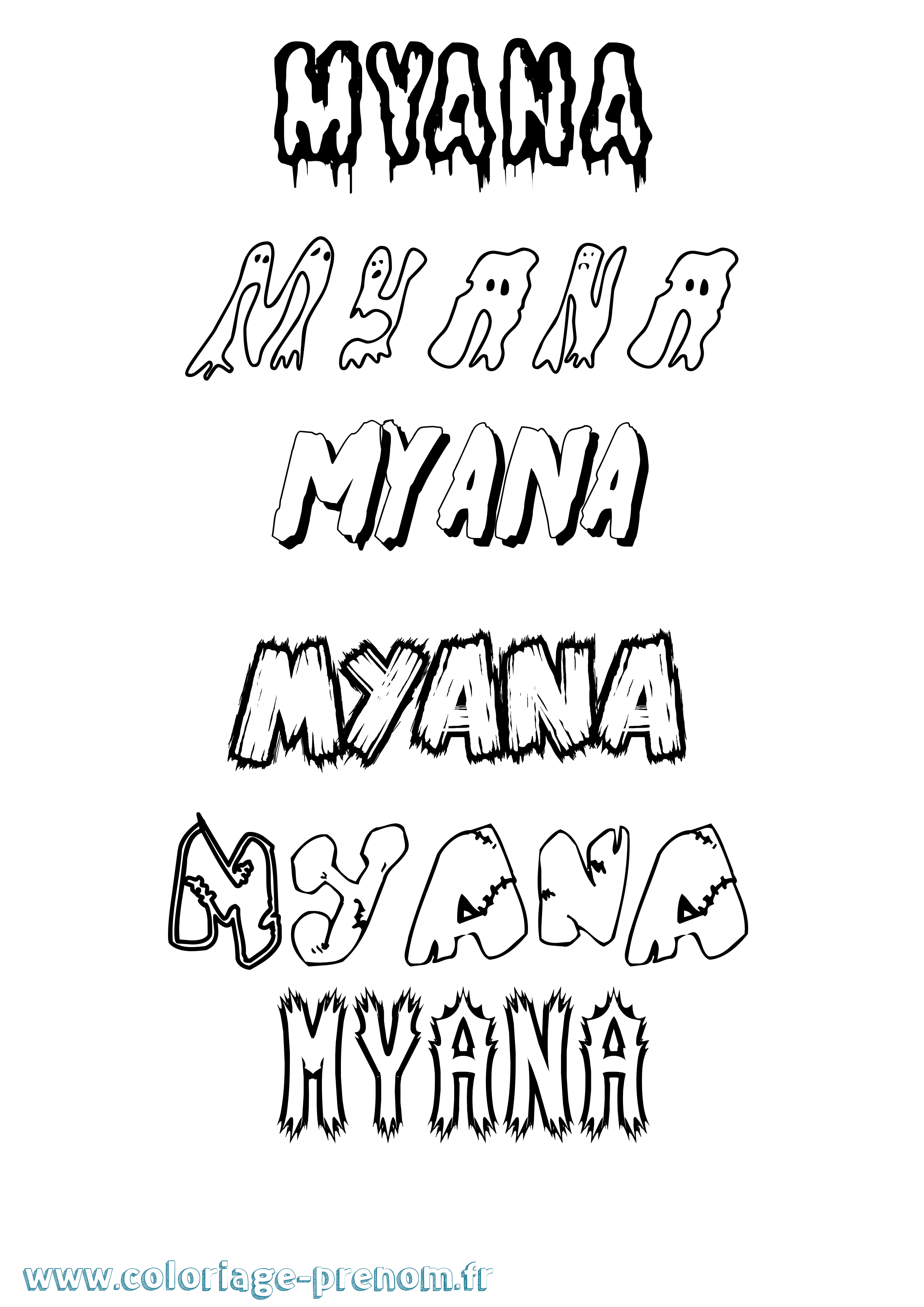 Coloriage Myana Frisson Coloriage prénom Myana Frisson