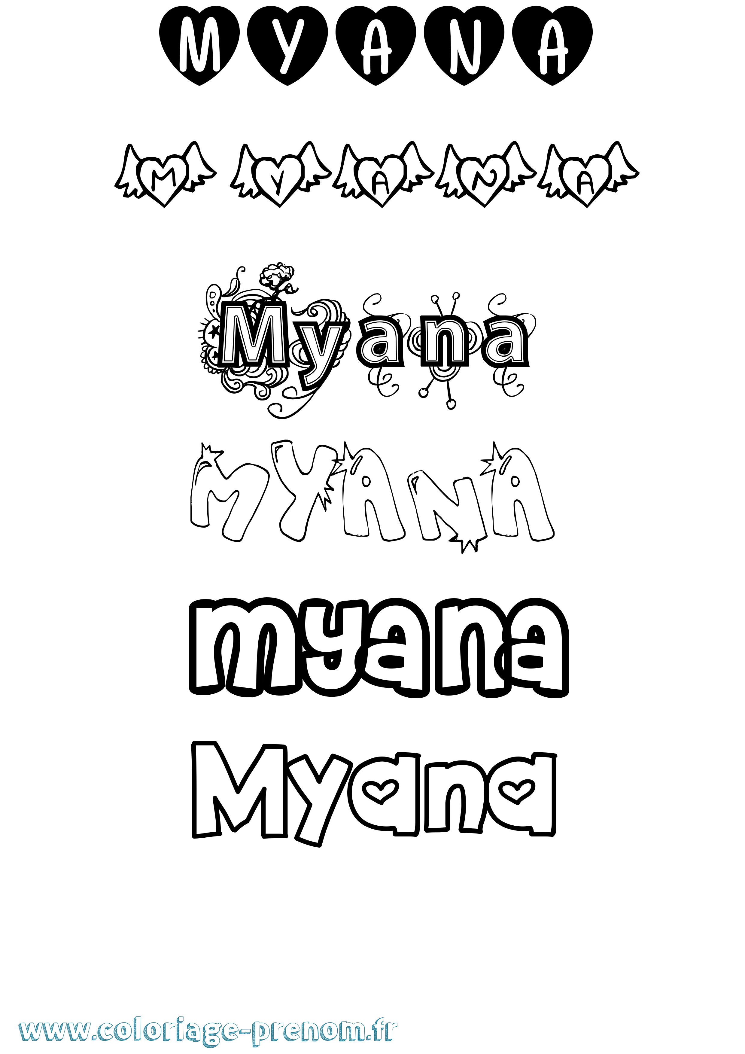 Coloriage Myana Girly Coloriage prénom Myana Girly