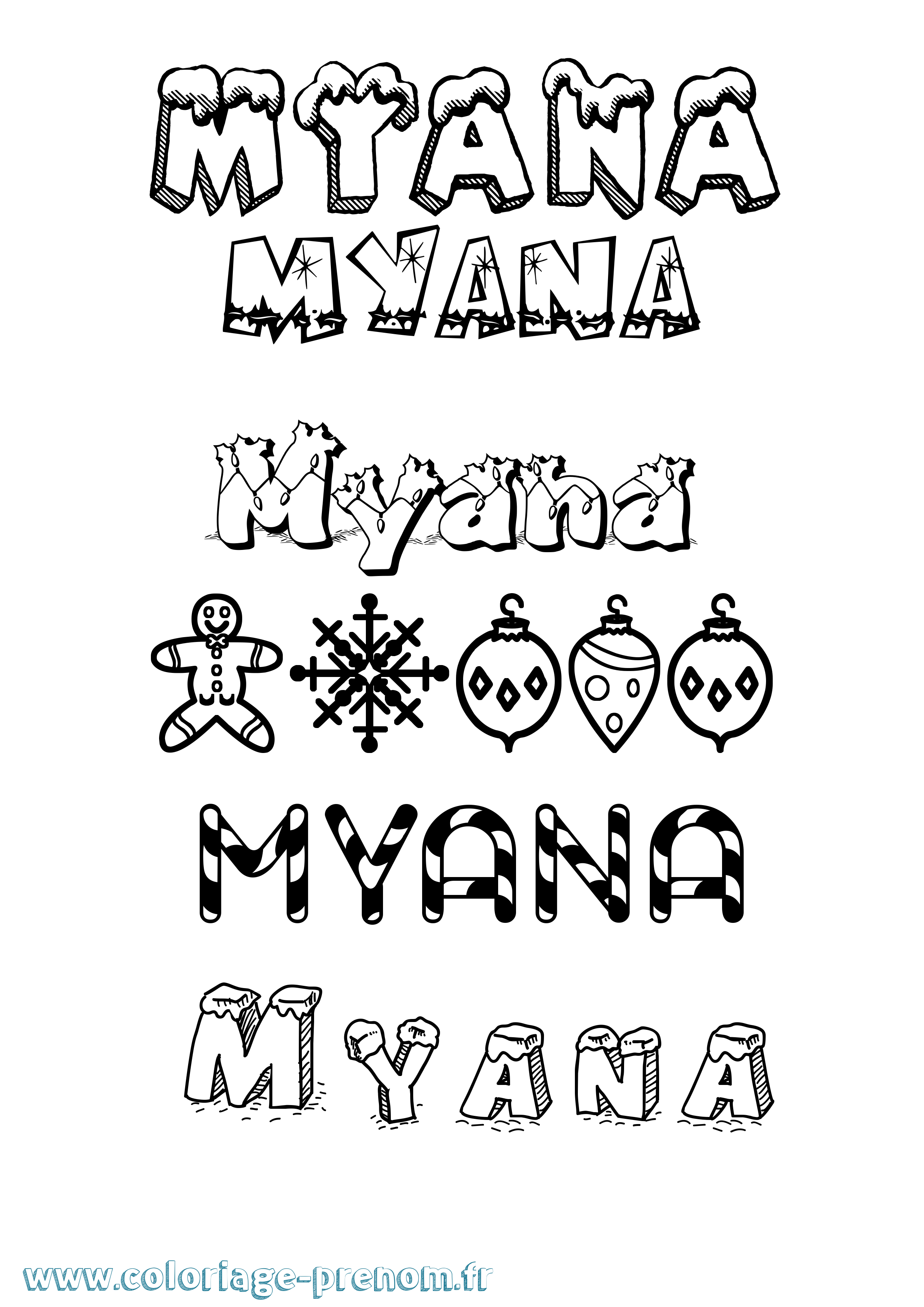 Coloriage Myana Noël Coloriage prénom Myana Noël