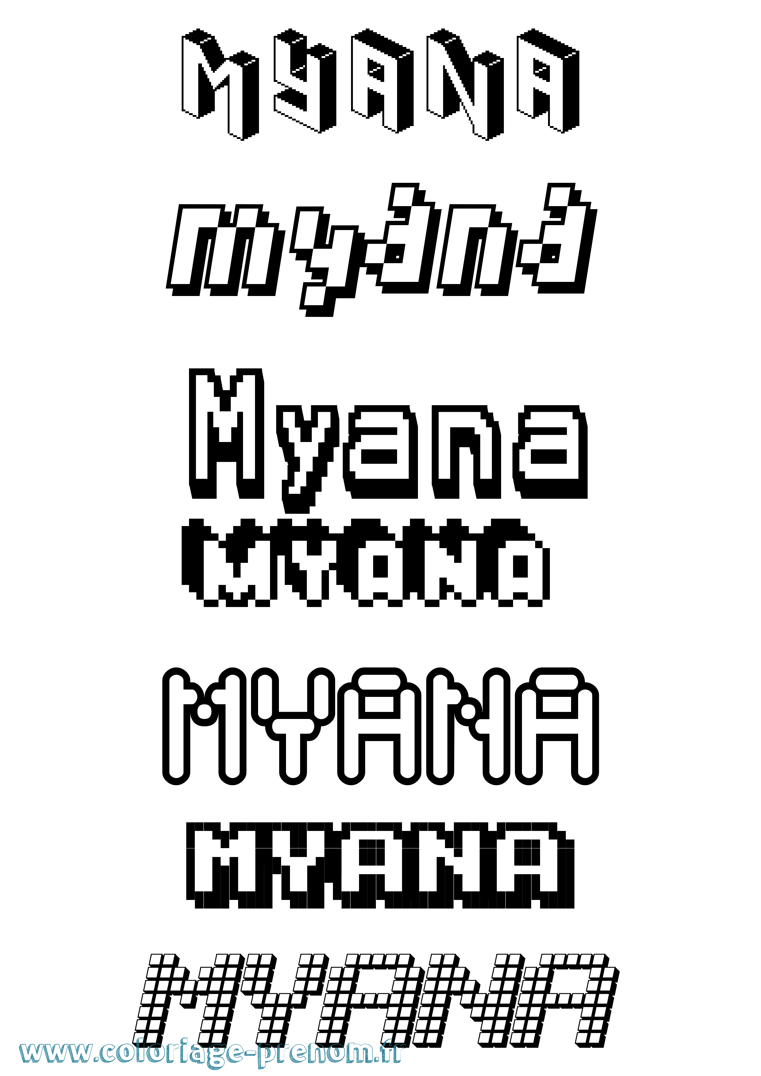 Coloriage Myana Pixel Coloriage prénom Myana Pixel