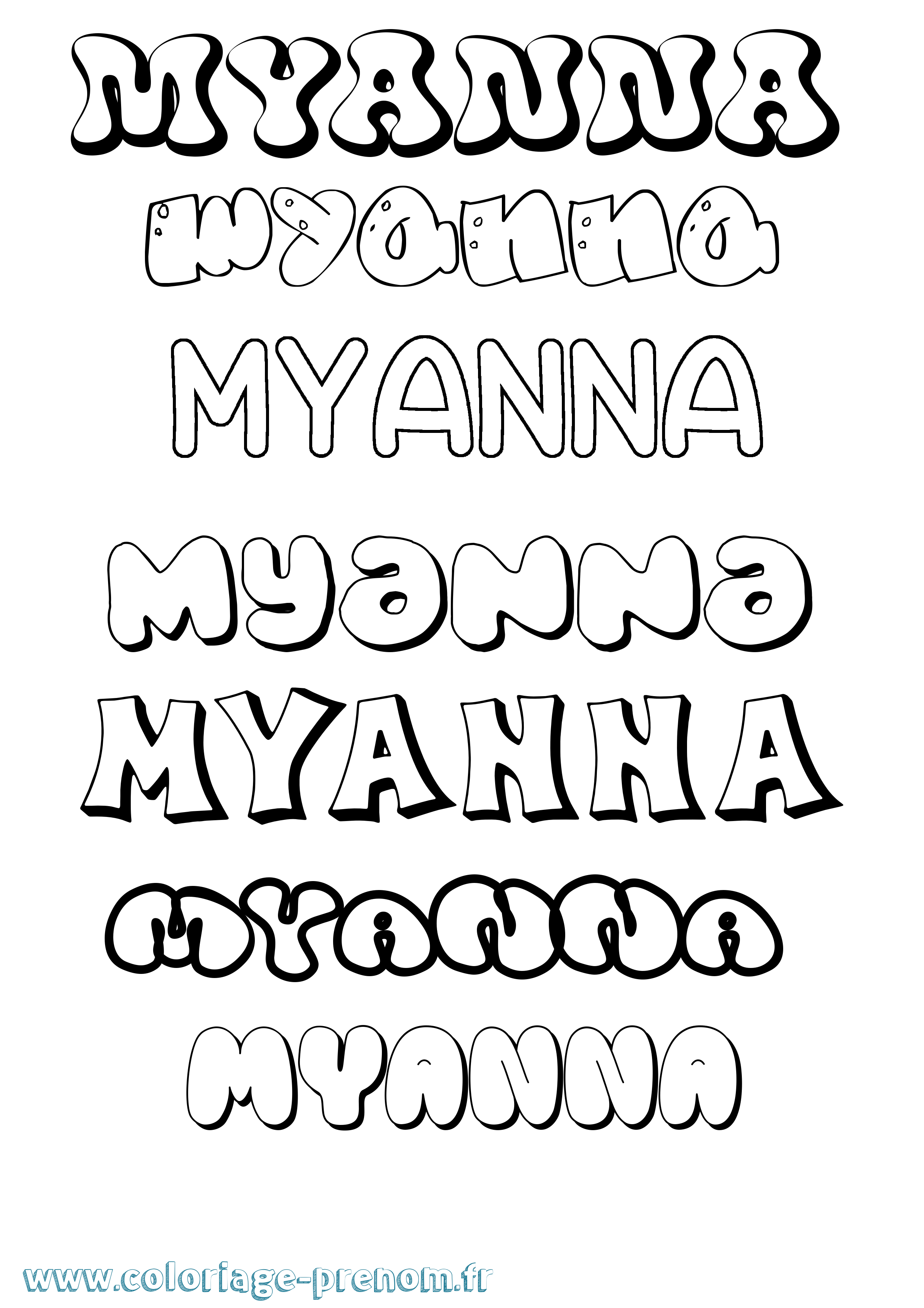 Coloriage Myanna Bubble Coloriage prénom Myanna Bubble