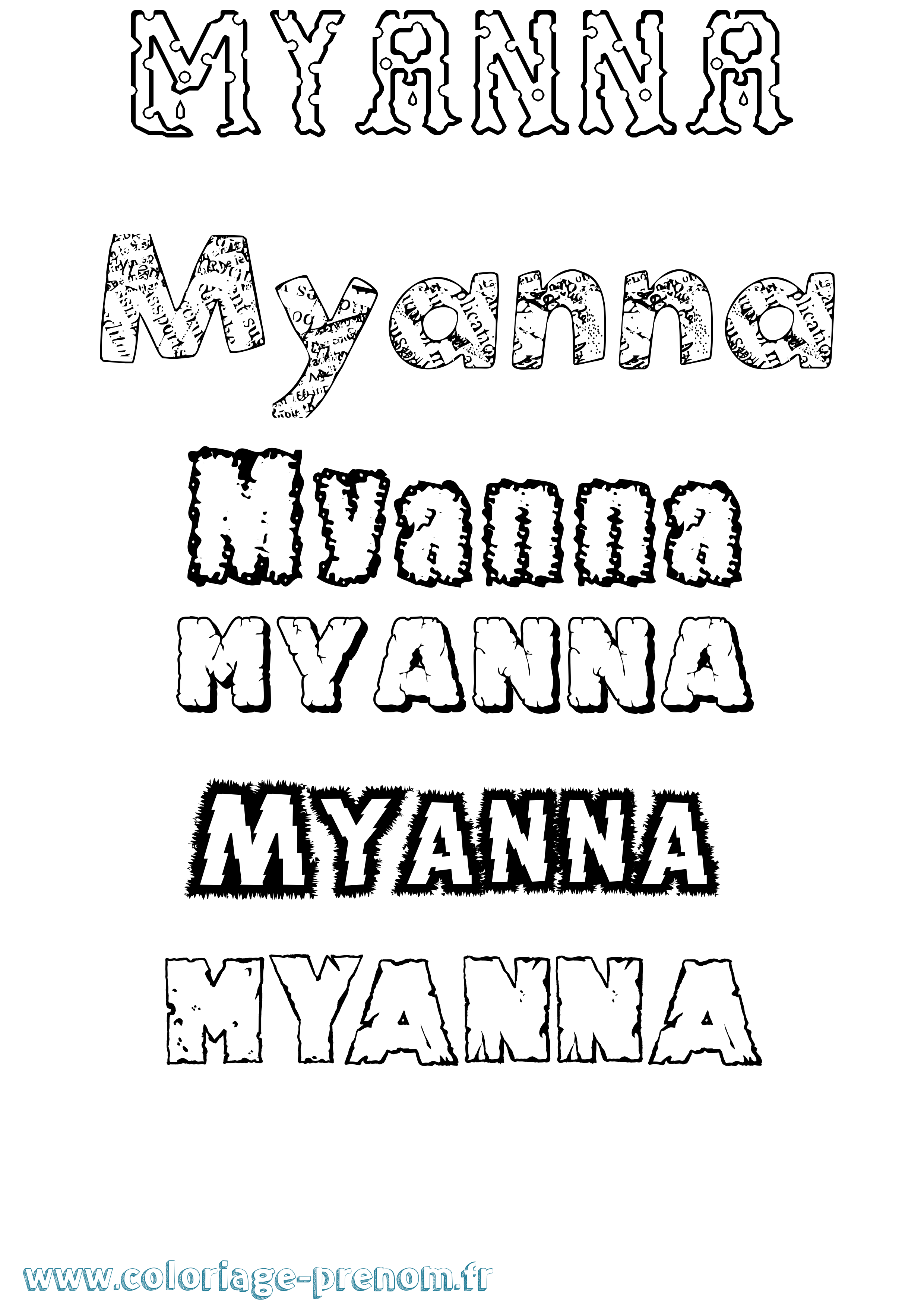 Coloriage Myanna Destructuré Coloriage prénom Myanna Destructuré