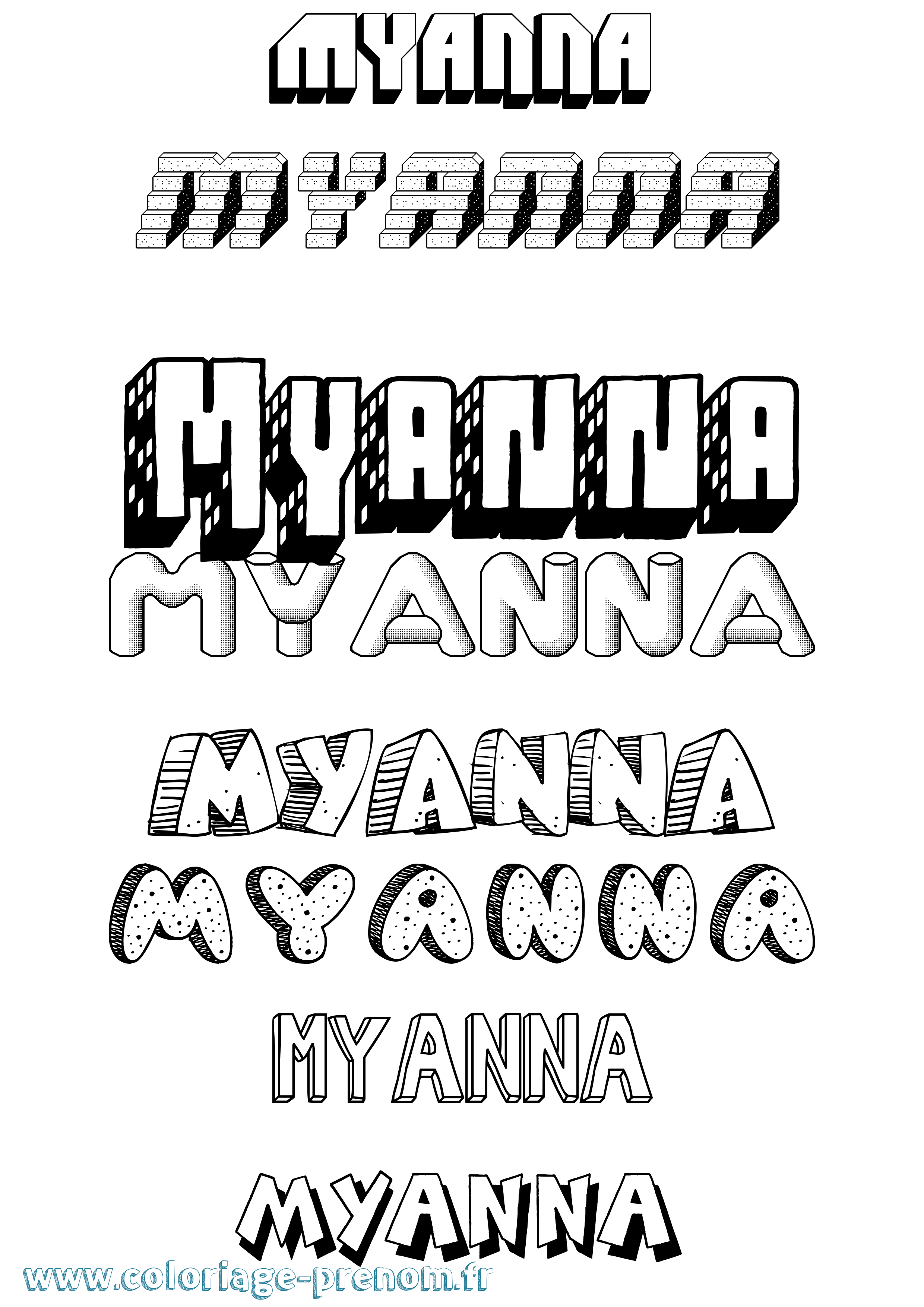 Coloriage Myanna Effet 3D Coloriage prénom Myanna Effet 3D