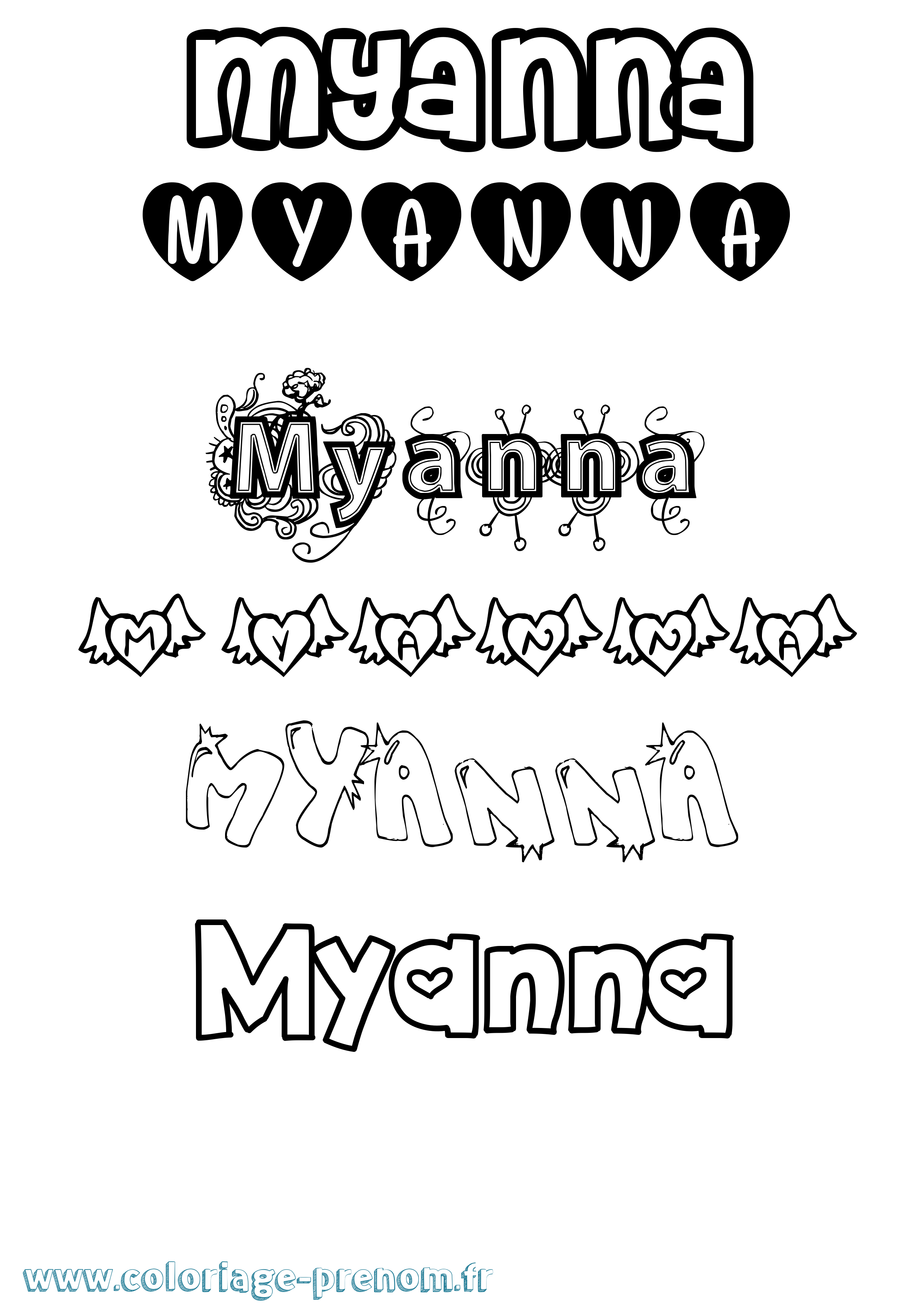 Coloriage Myanna Girly Coloriage prénom Myanna Girly