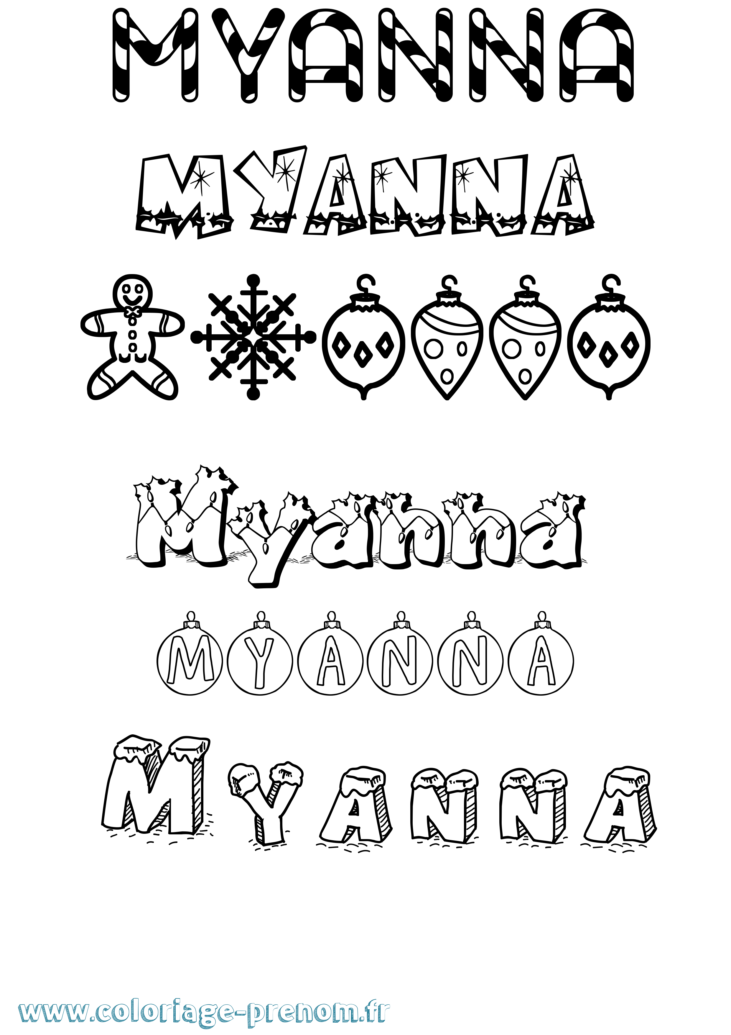 Coloriage Myanna Noël Coloriage prénom Myanna Noël