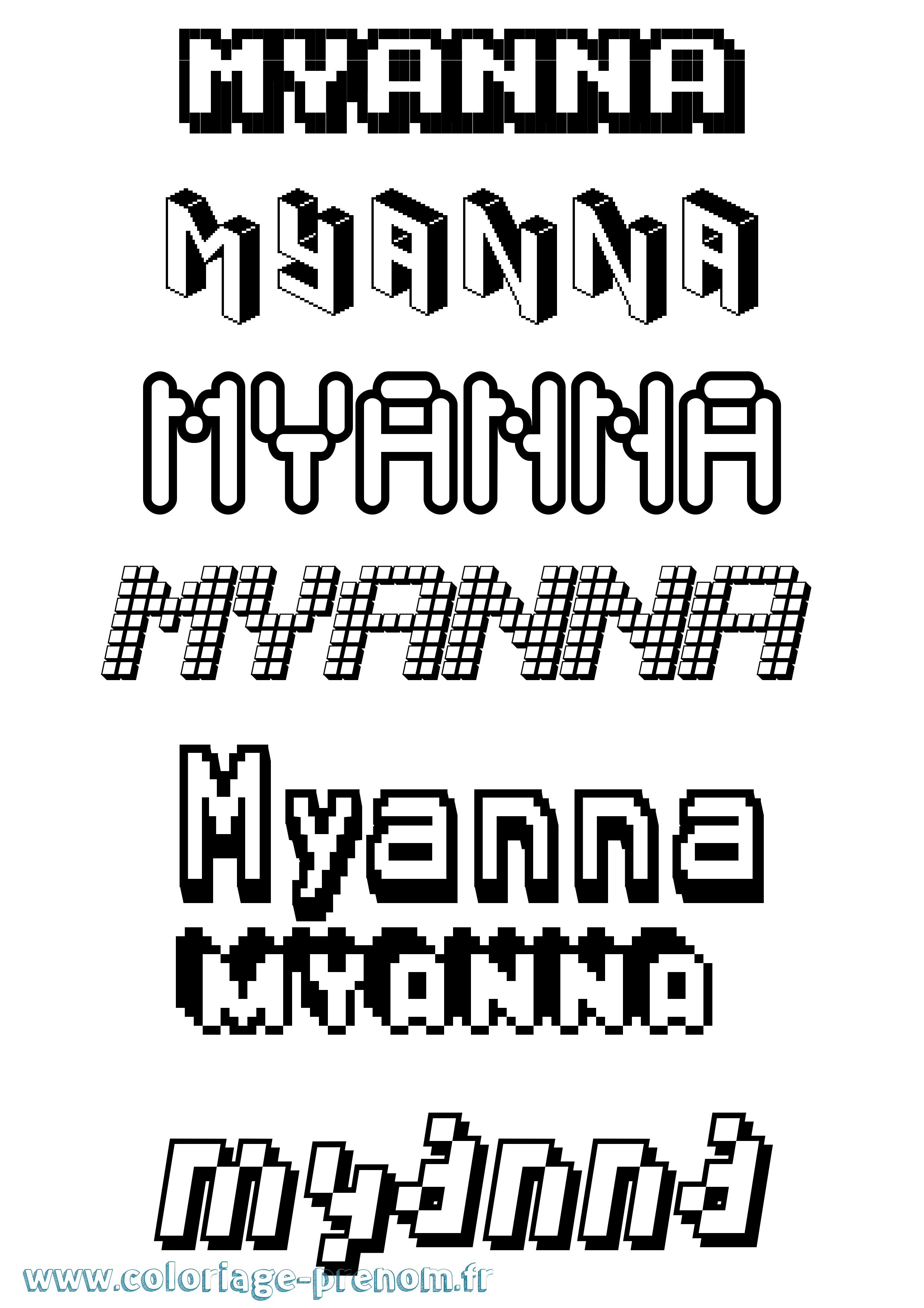 Coloriage Myanna Pixel Coloriage prénom Myanna Pixel