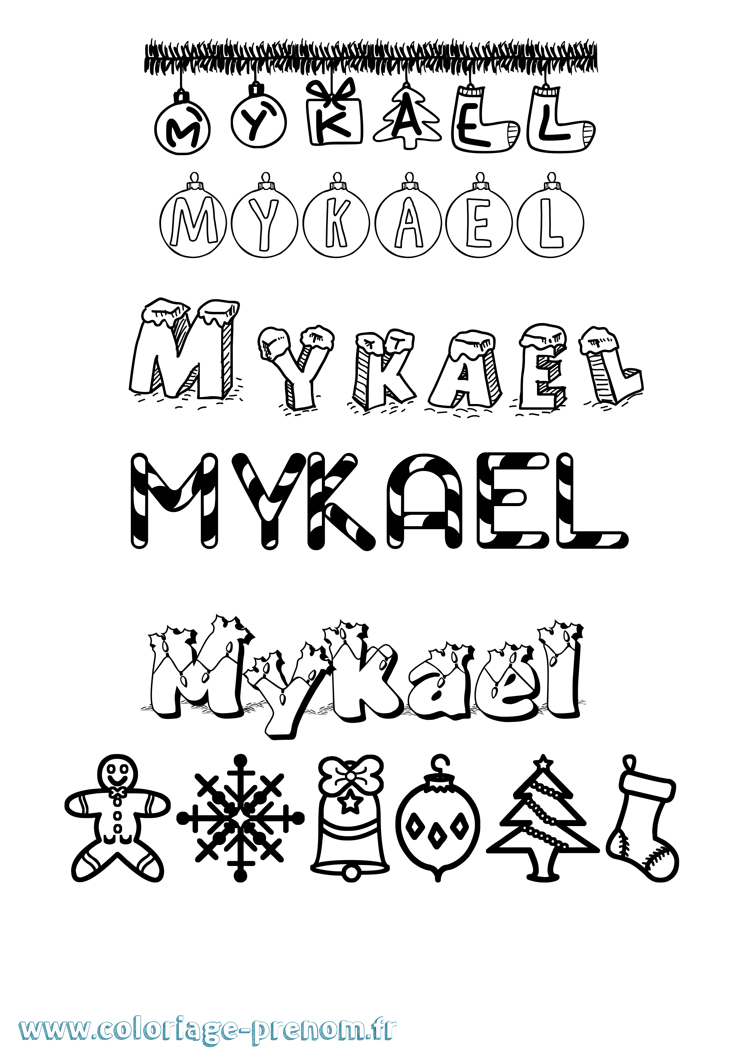 Coloriage Mykael Noël Coloriage prénom Mykael Noël