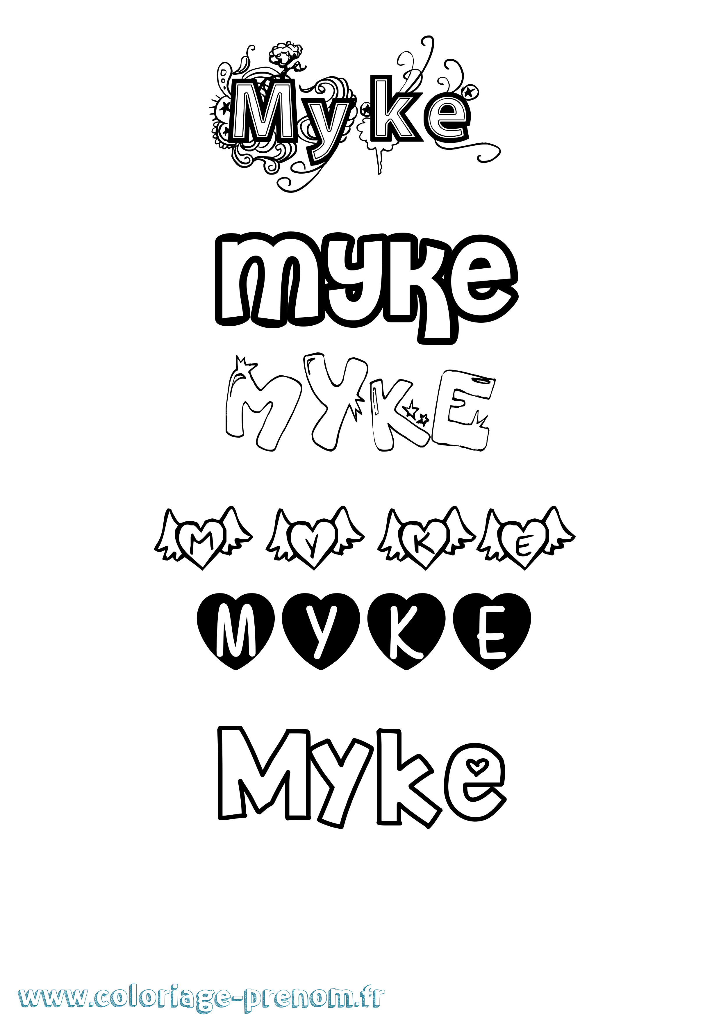 Coloriage Myke Girly Coloriage prénom Myke Girly