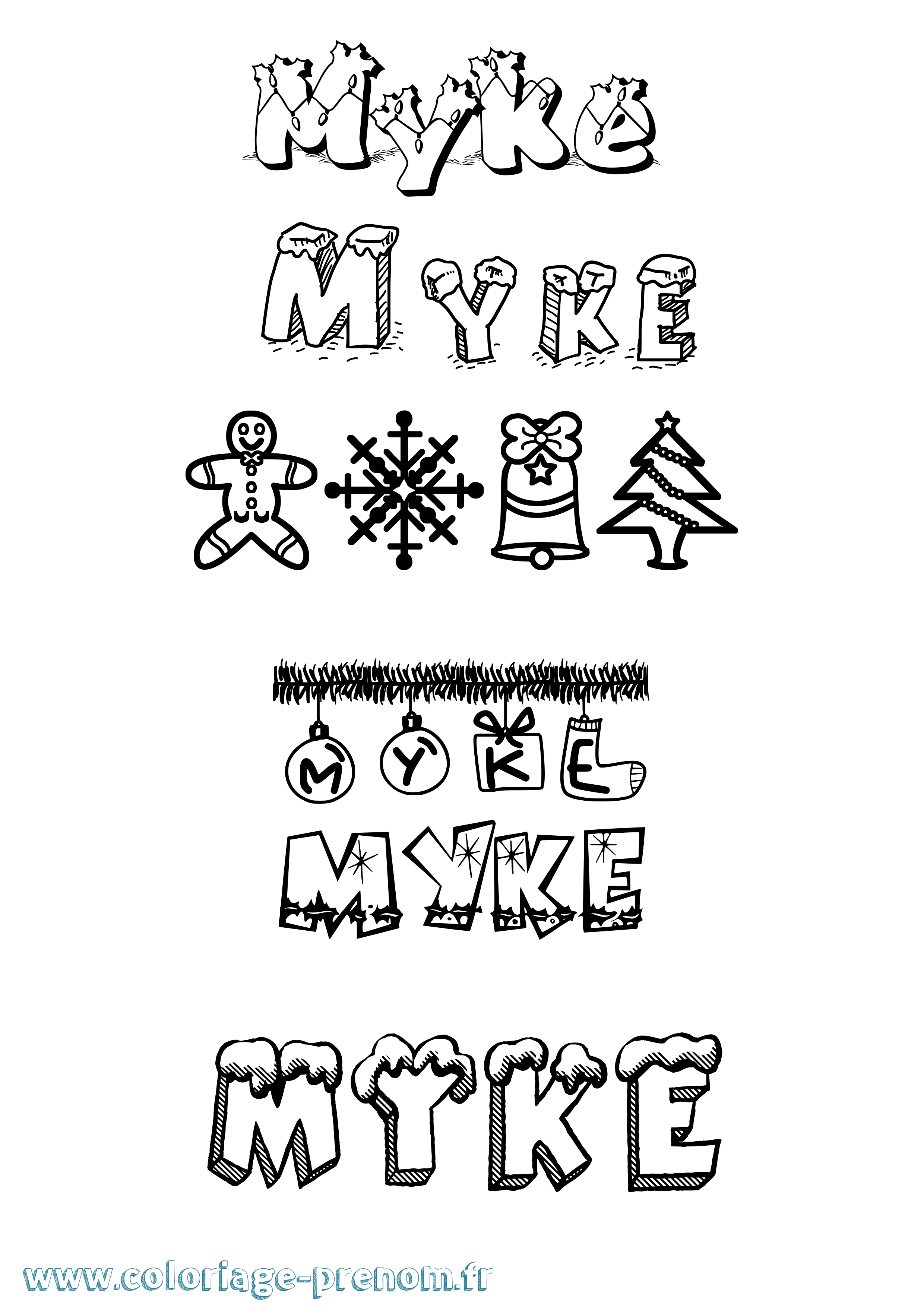 Coloriage Myke Noël Coloriage prénom Myke Noël
