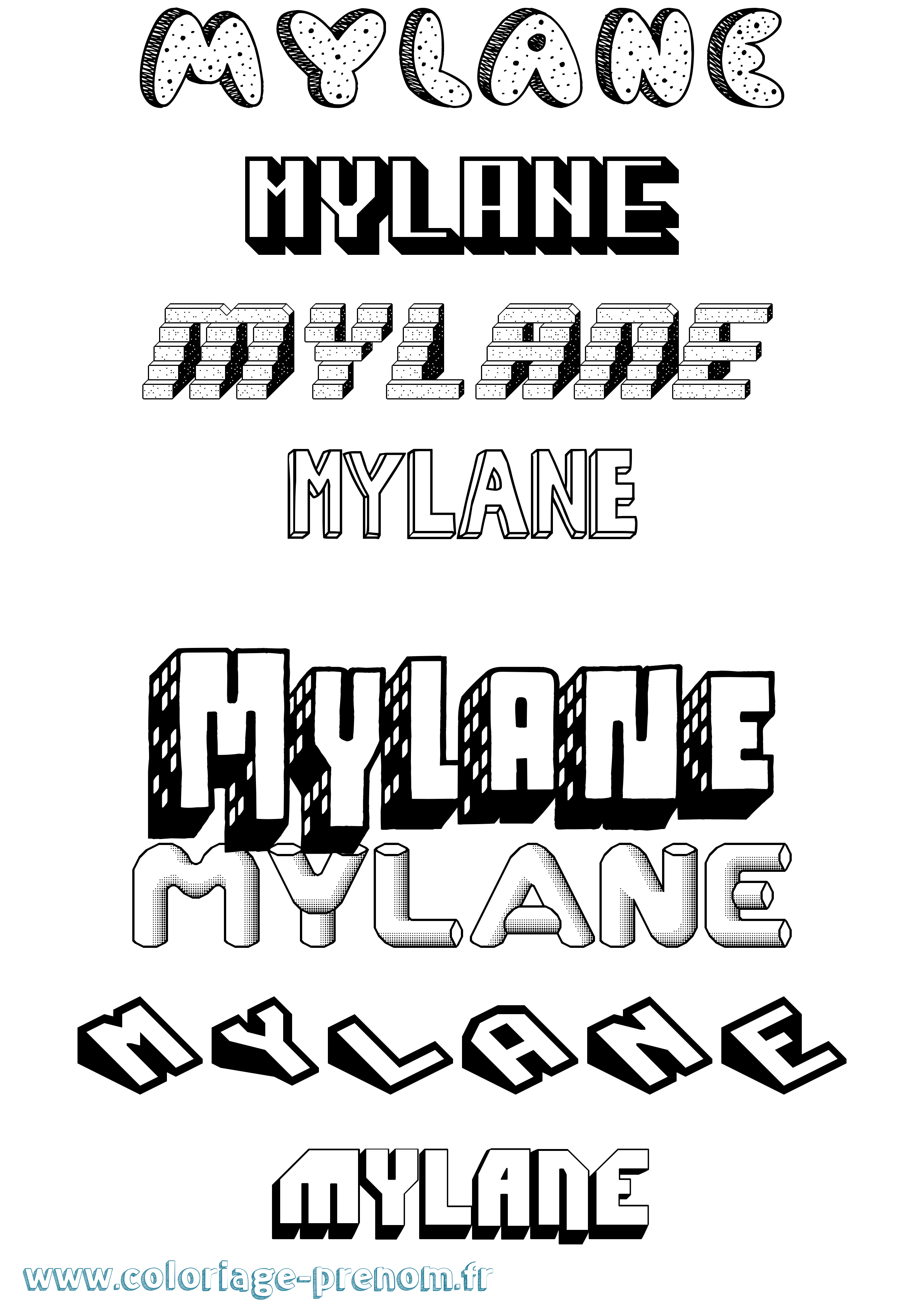 Coloriage Mylane Effet 3D Coloriage prénom Mylane Effet 3D