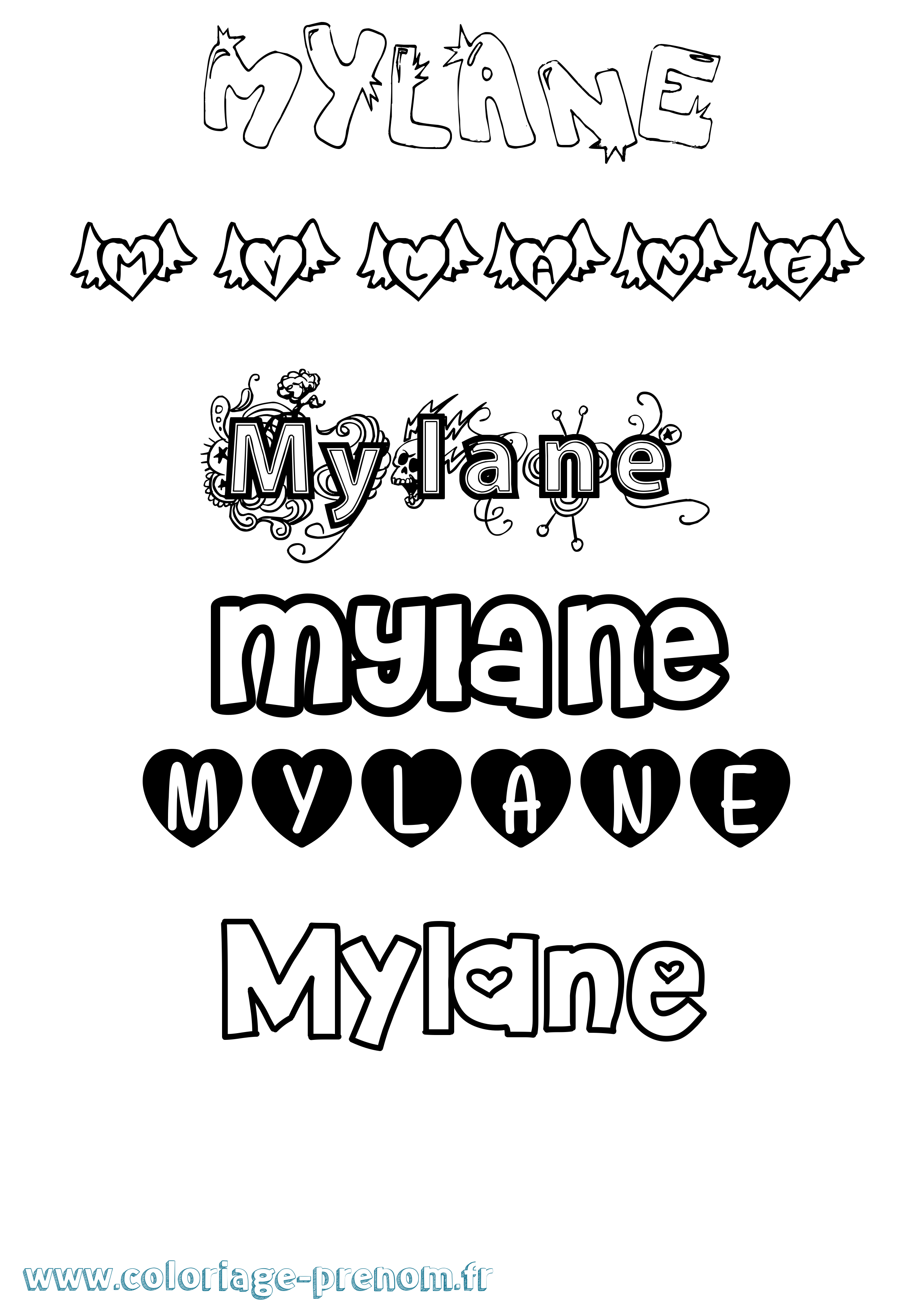 Coloriage Mylane Girly Coloriage prénom Mylane Girly