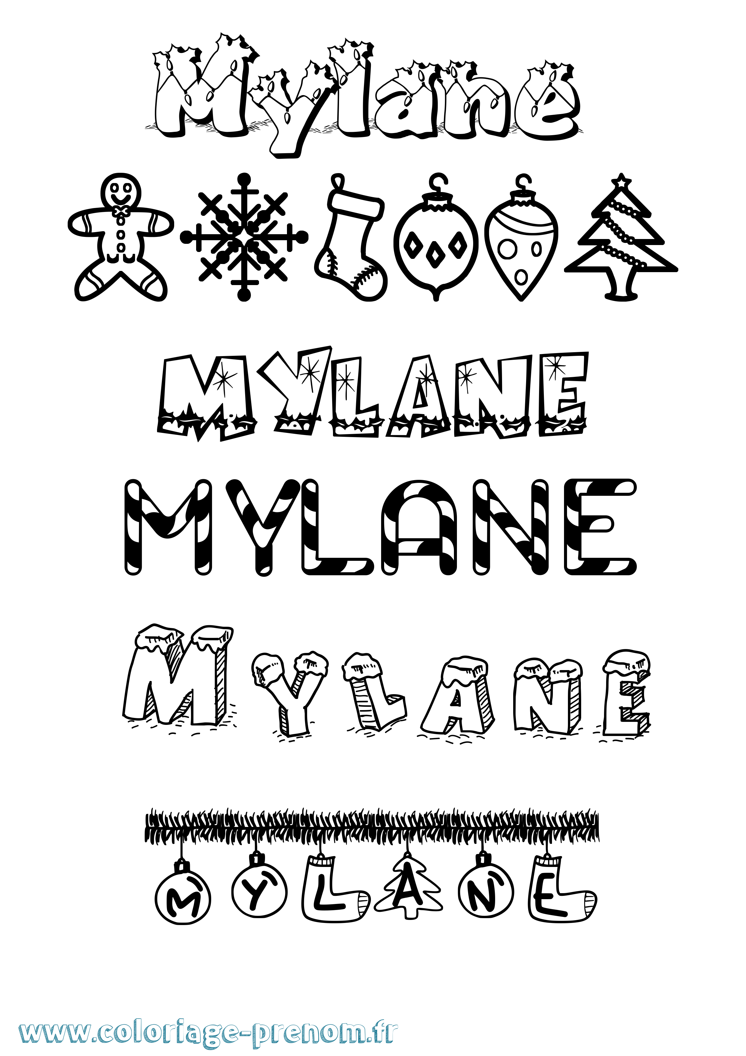Coloriage Mylane Noël Coloriage prénom Mylane Noël