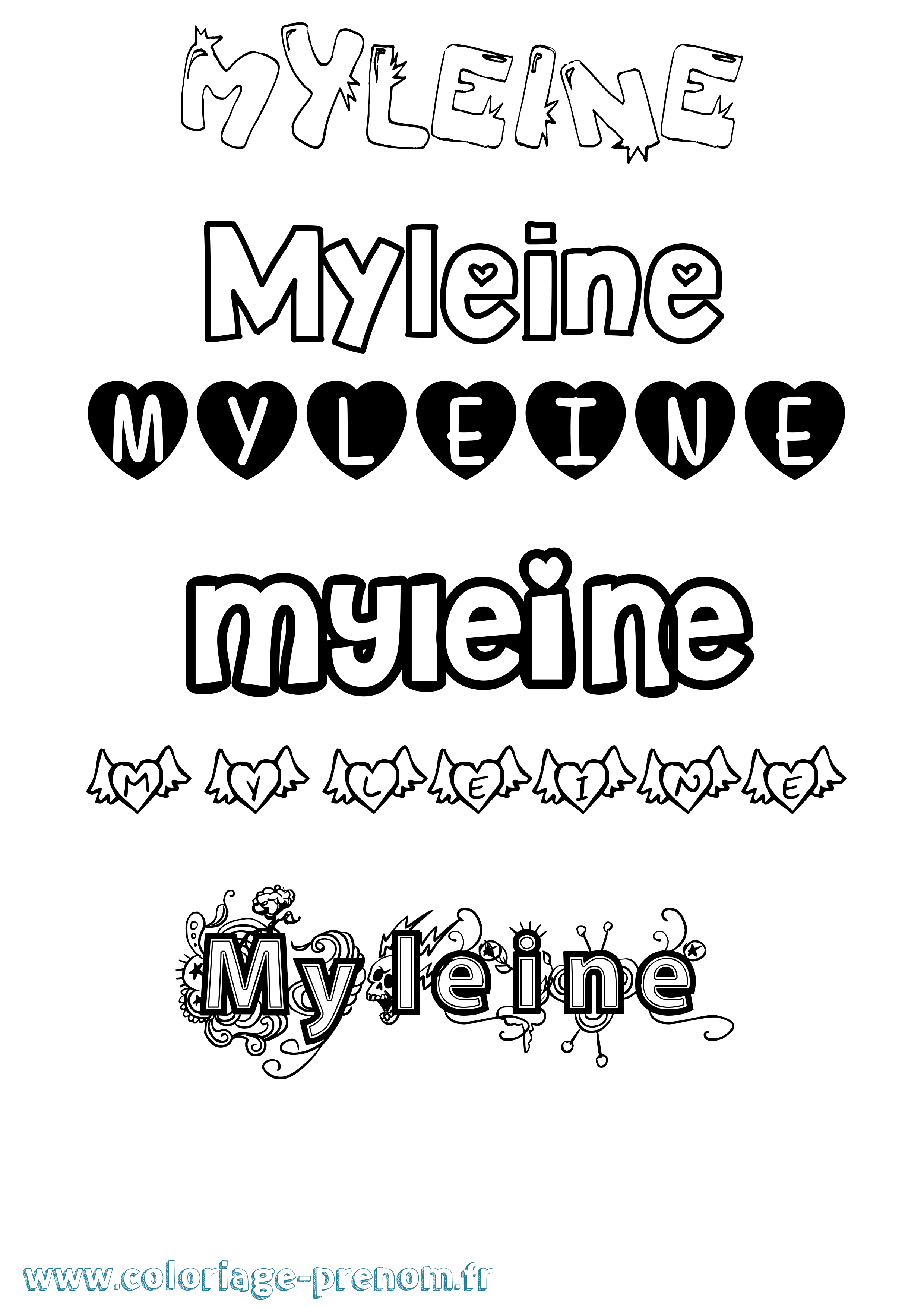 Coloriage Myleine Girly Coloriage prénom Myleine Girly