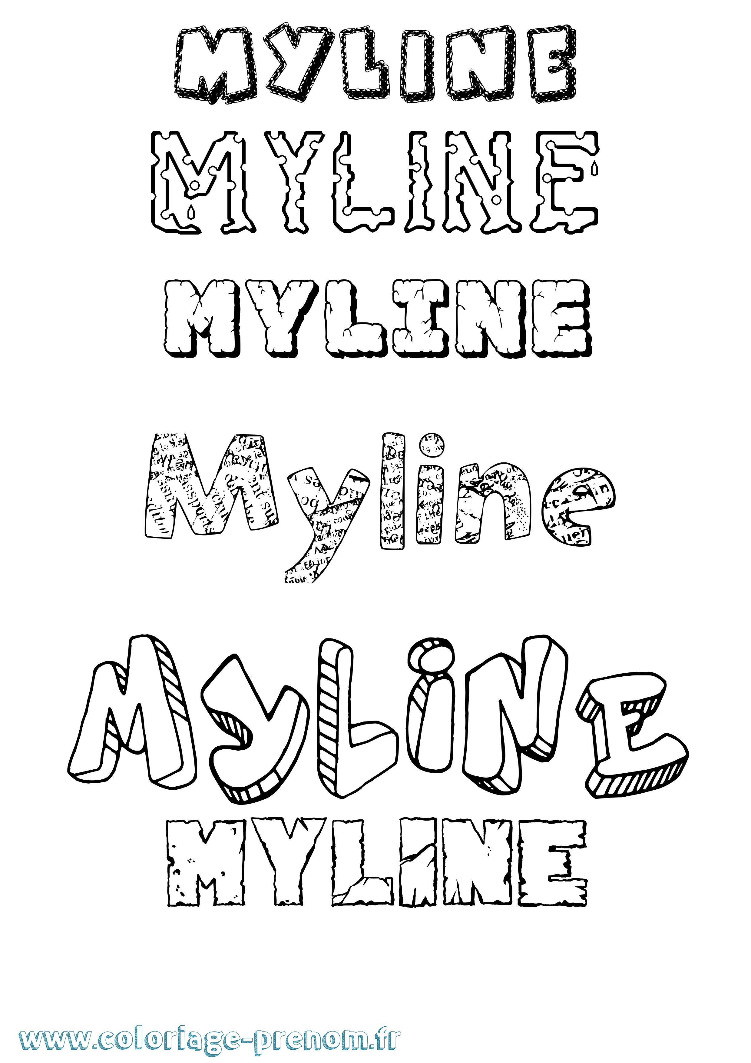 Coloriage Myline Destructuré Coloriage prénom Myline Destructuré