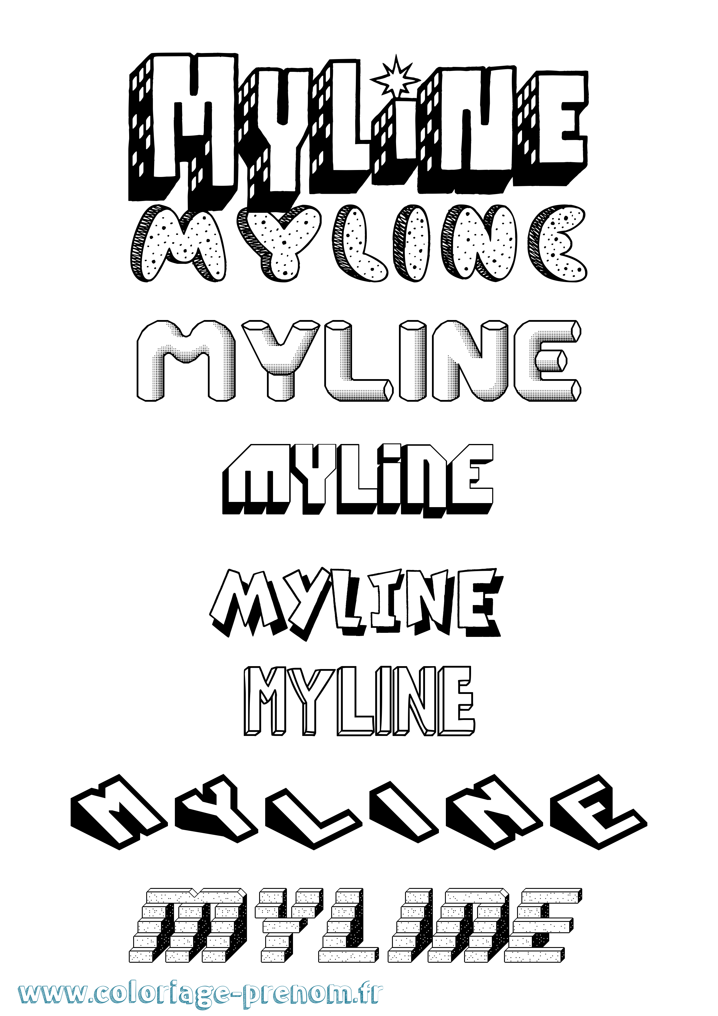 Coloriage Myline Effet 3D Coloriage prénom Myline Effet 3D
