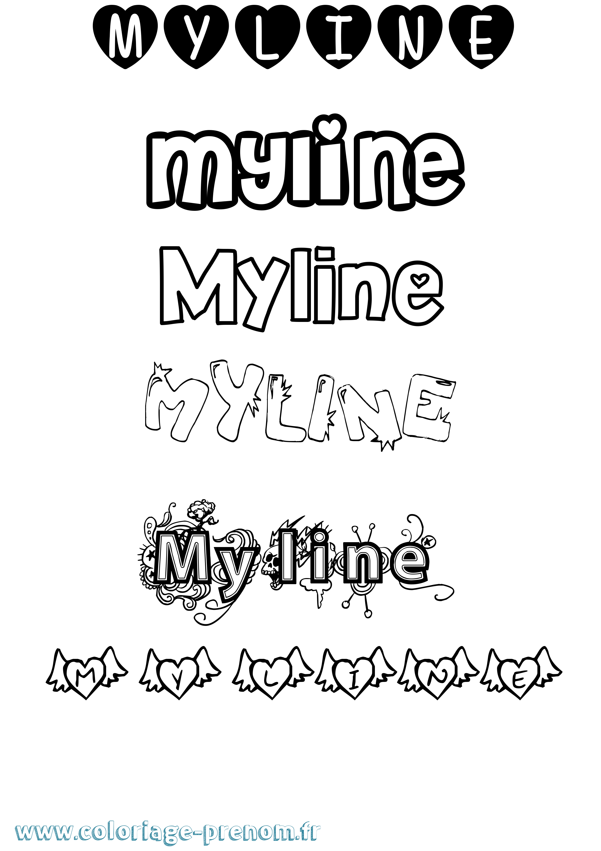 Coloriage Myline Girly Coloriage prénom Myline Girly