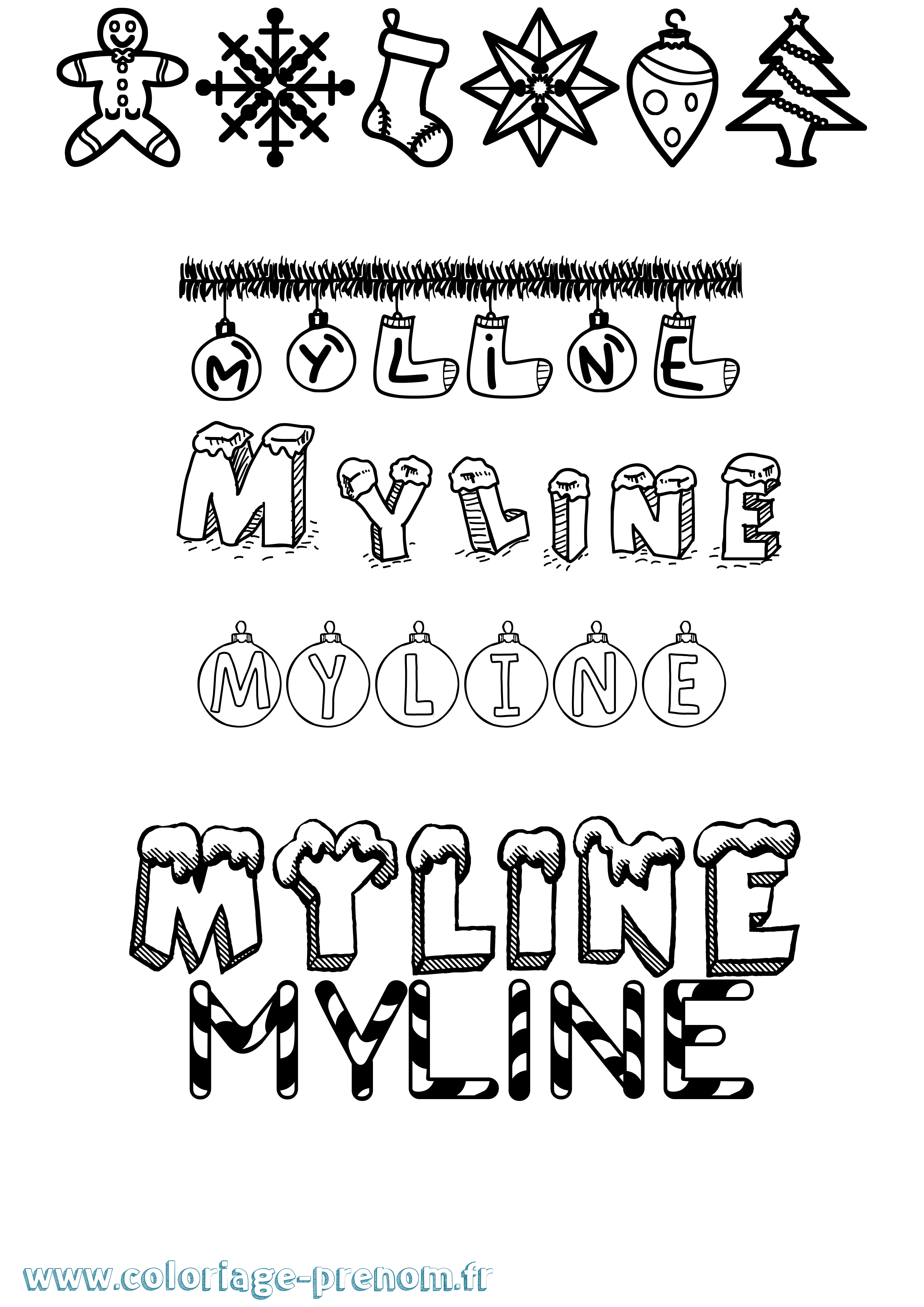 Coloriage Myline Noël Coloriage prénom Myline Noël