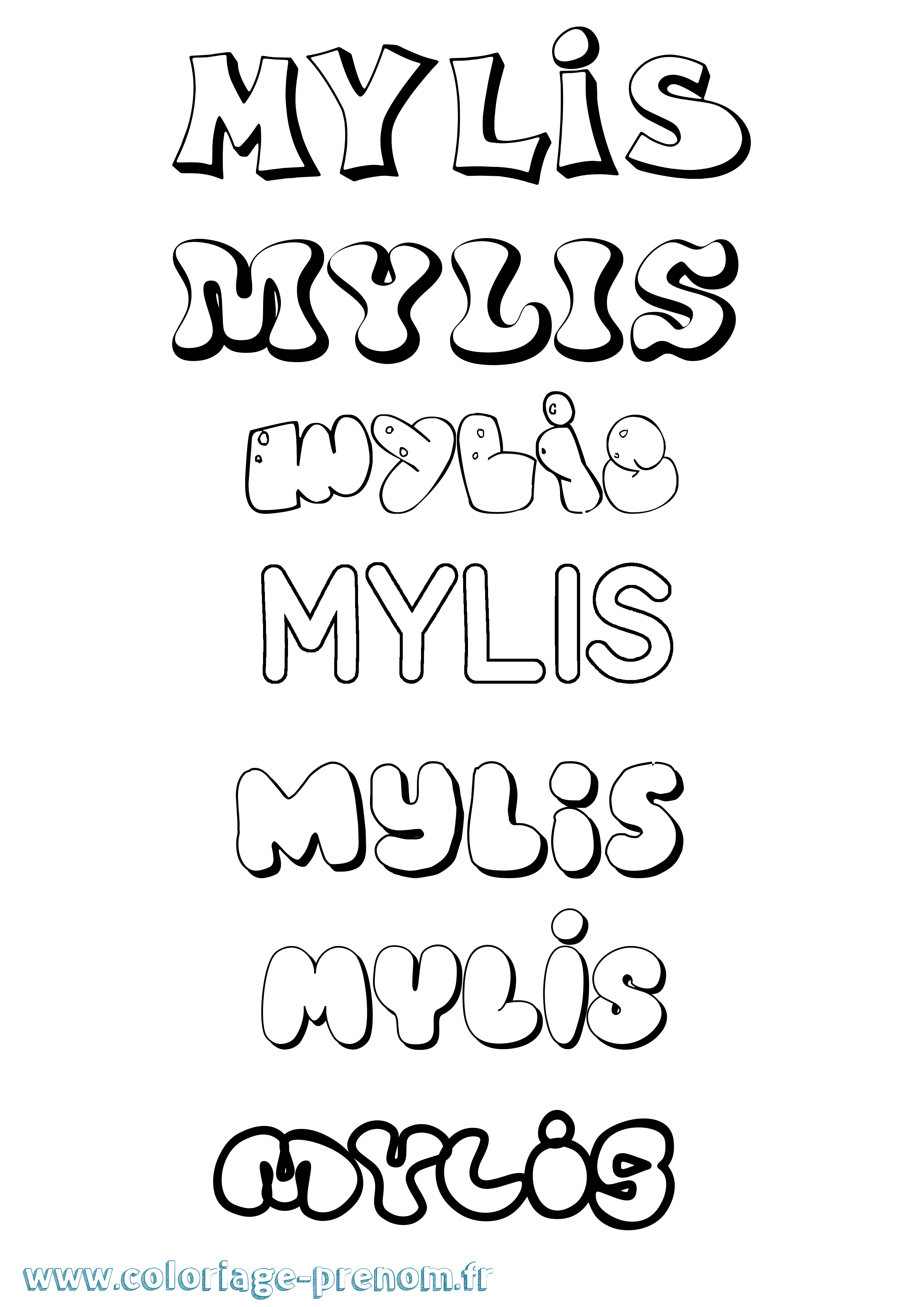 Coloriage Mylis Bubble Coloriage prénom Mylis Bubble