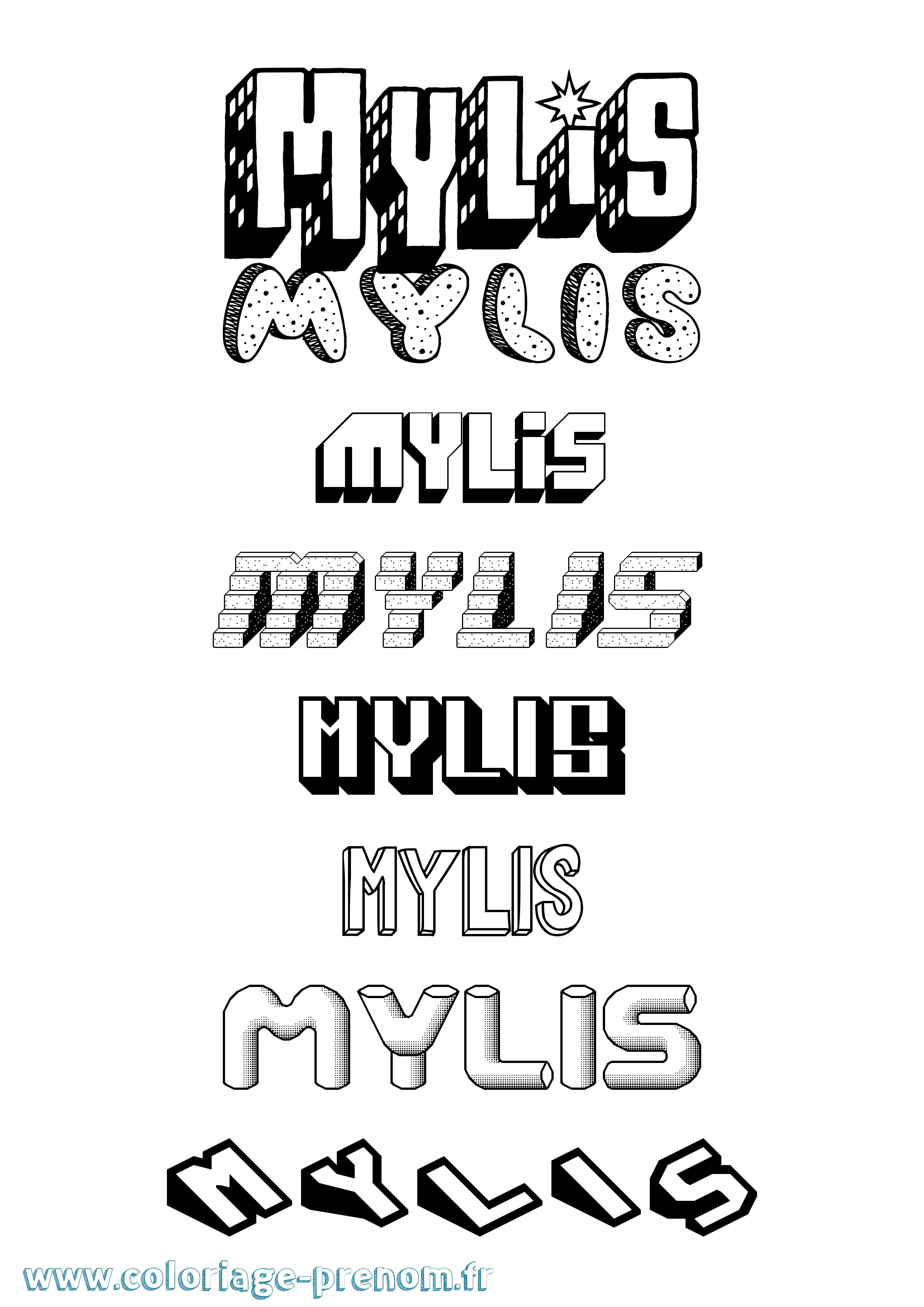 Coloriage Mylis Effet 3D Coloriage prénom Mylis Effet 3D