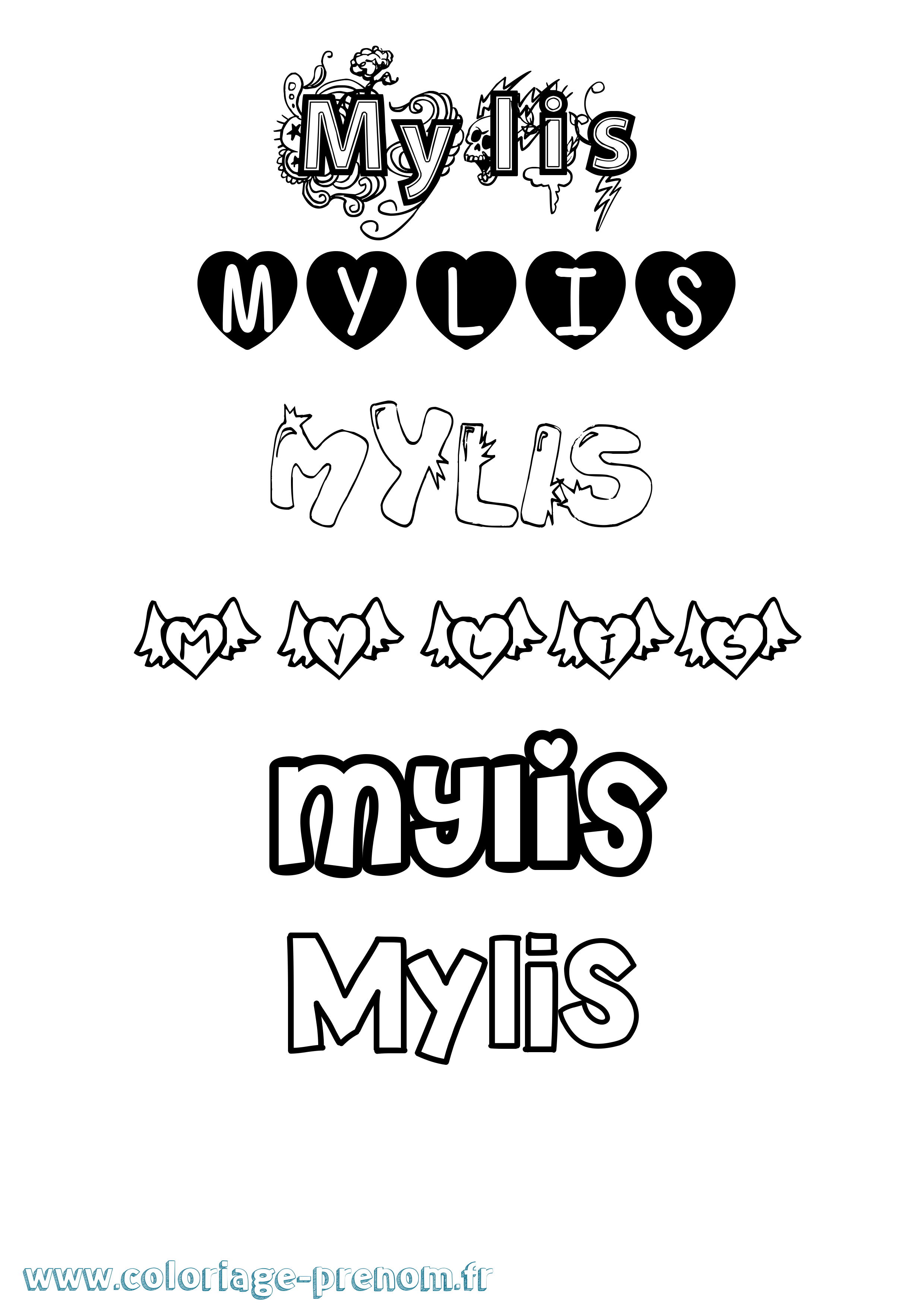 Coloriage Mylis Girly Coloriage prénom Mylis Girly
