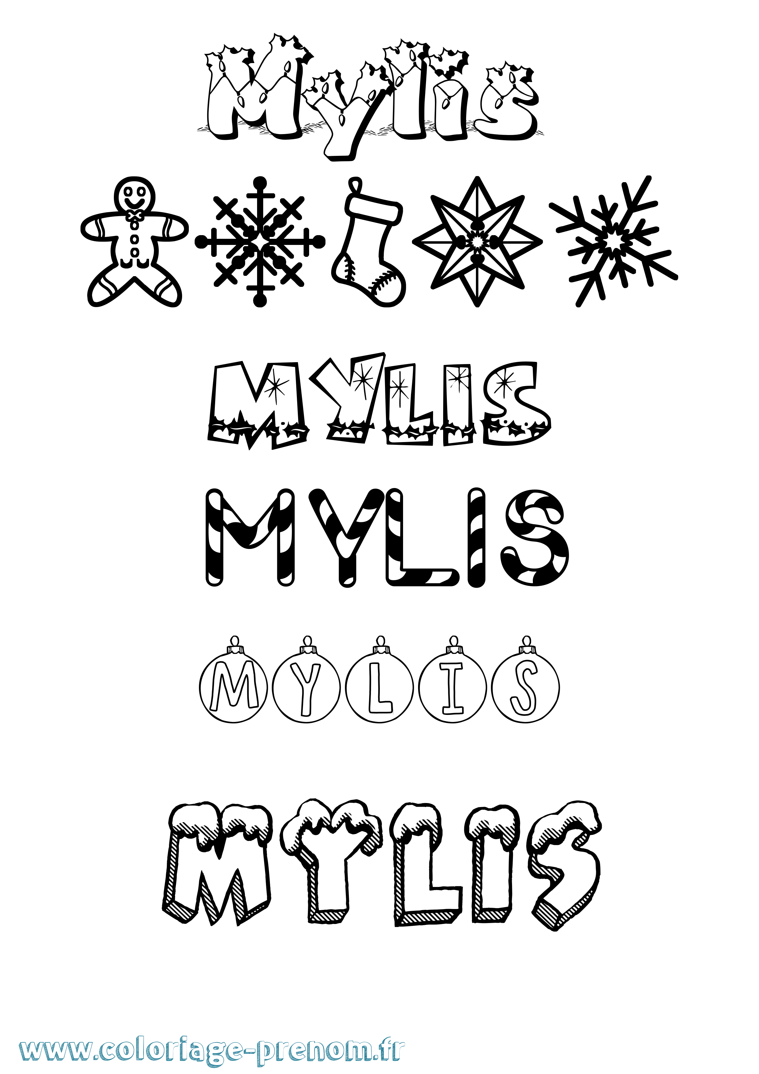Coloriage Mylis Noël Coloriage prénom Mylis Noël