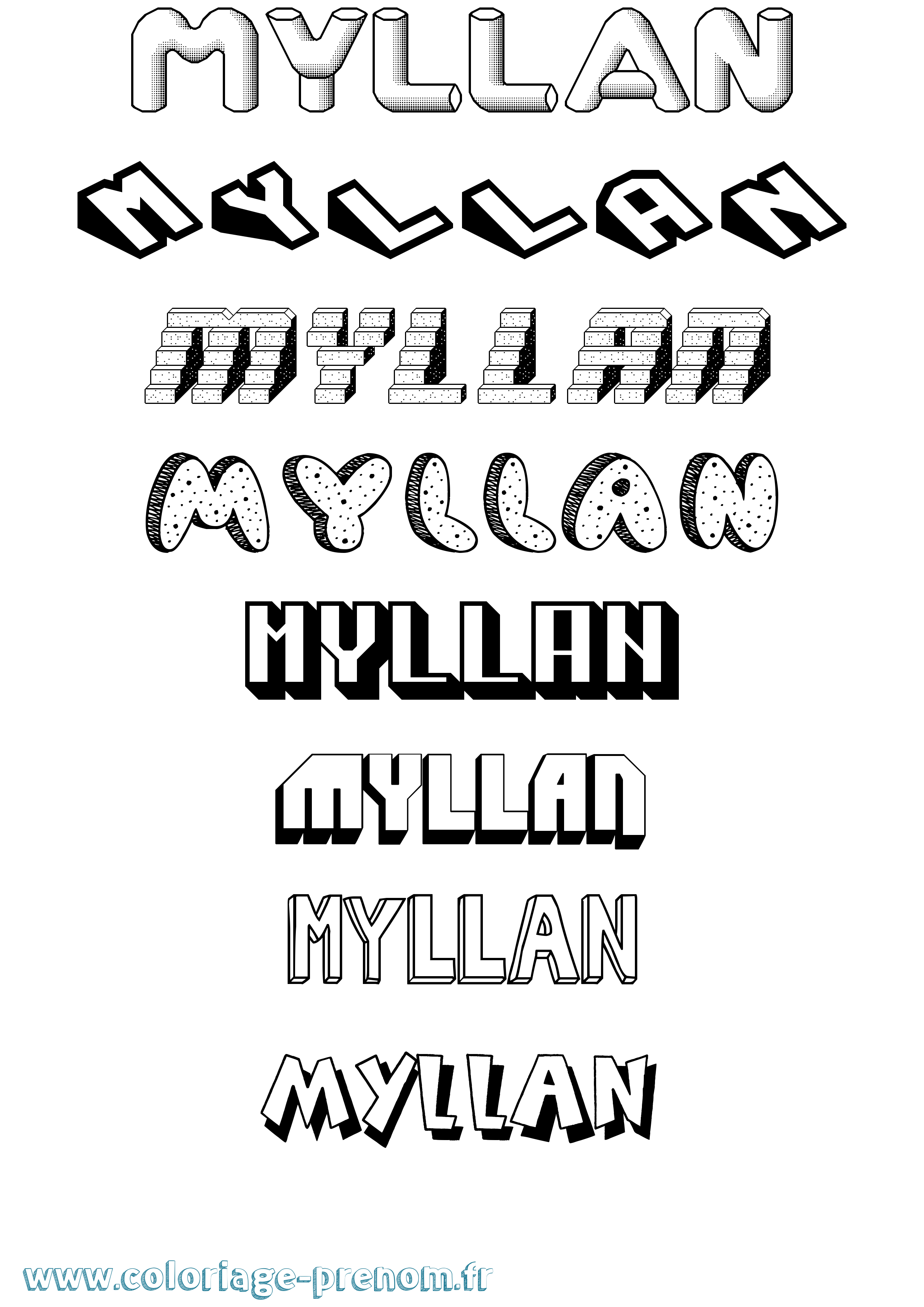 Coloriage Myllan Effet 3D Coloriage prénom Myllan Effet 3D