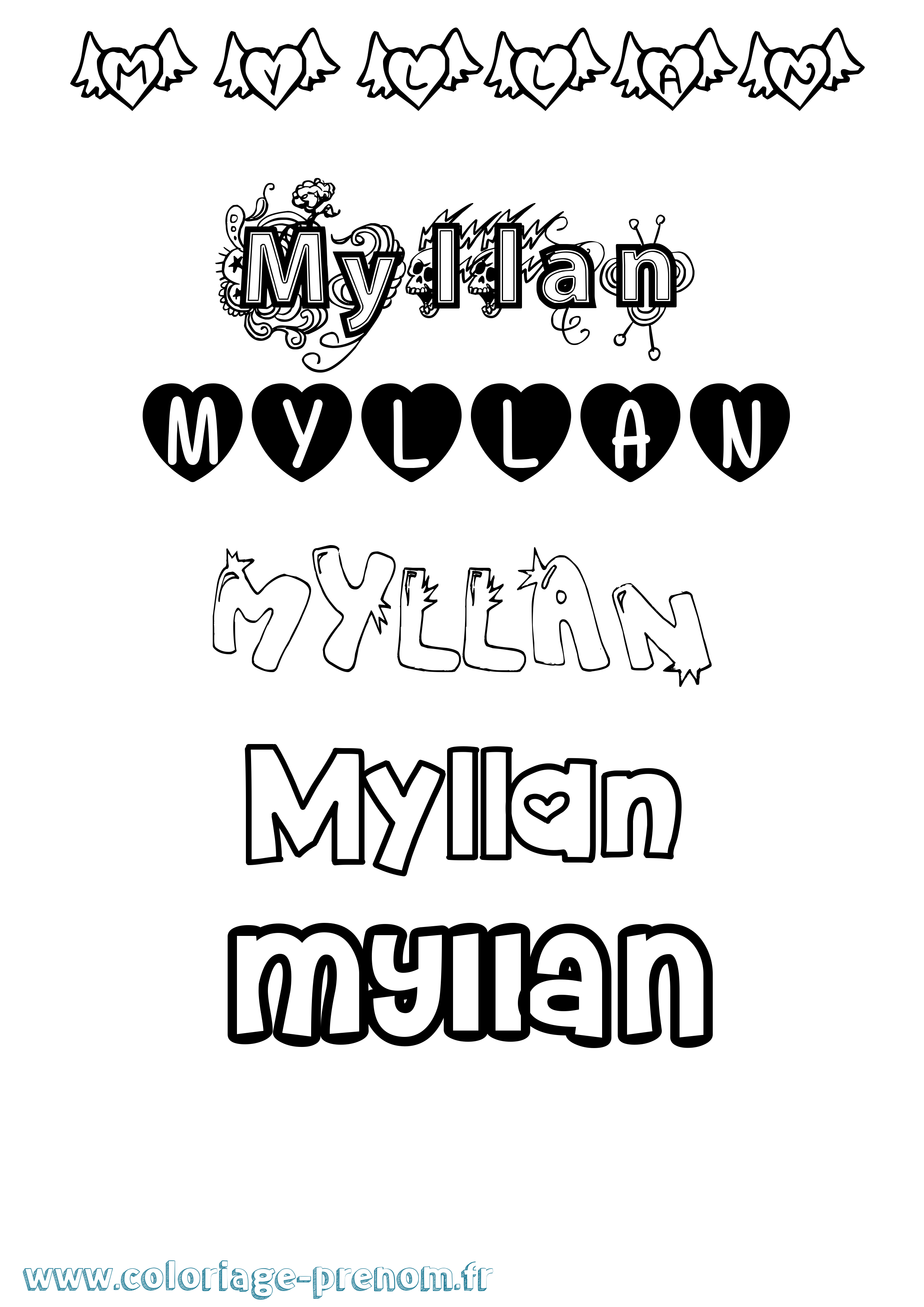 Coloriage Myllan Girly Coloriage prénom Myllan Girly