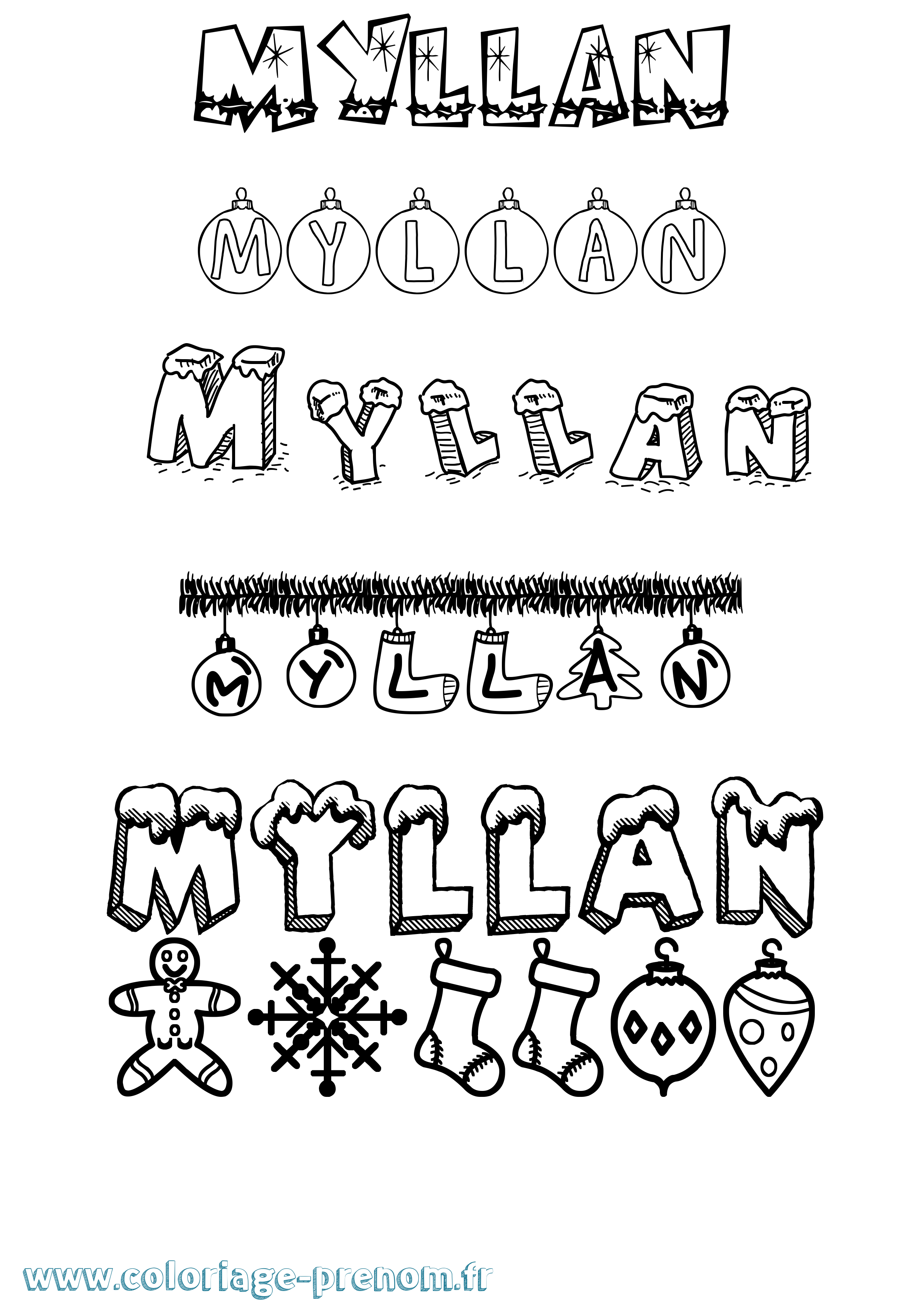 Coloriage Myllan Noël Coloriage prénom Myllan Noël