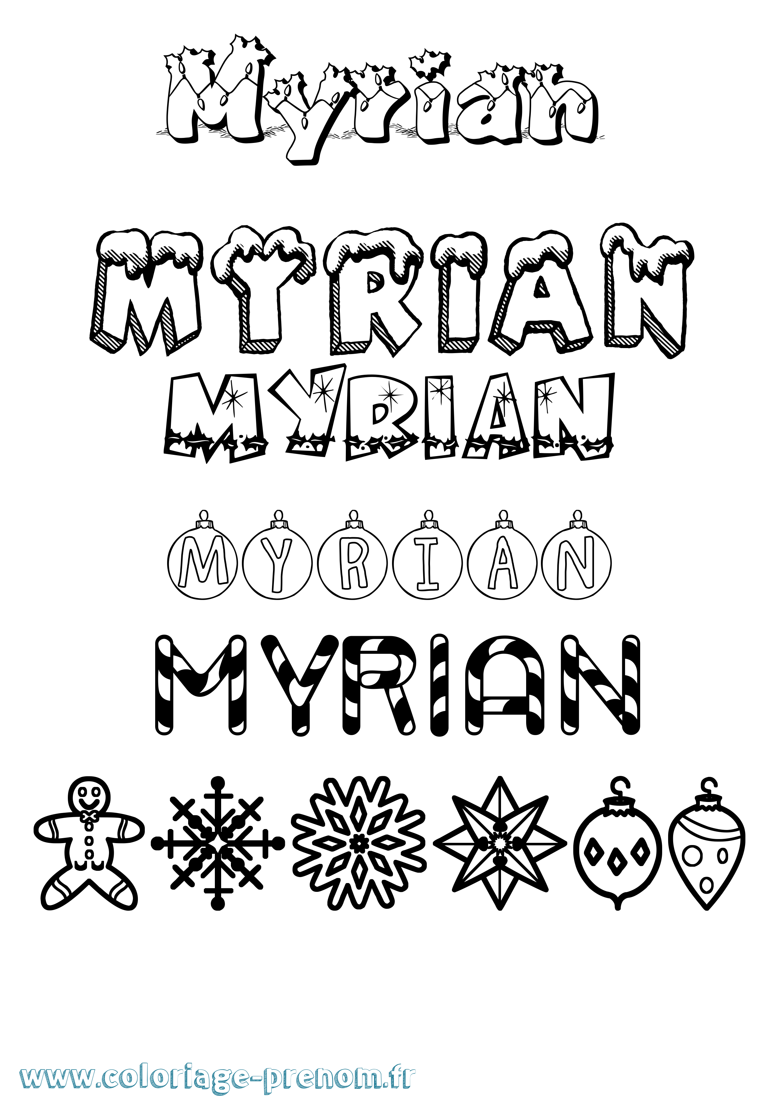 Coloriage Myrian Noël Coloriage prénom Myrian Noël
