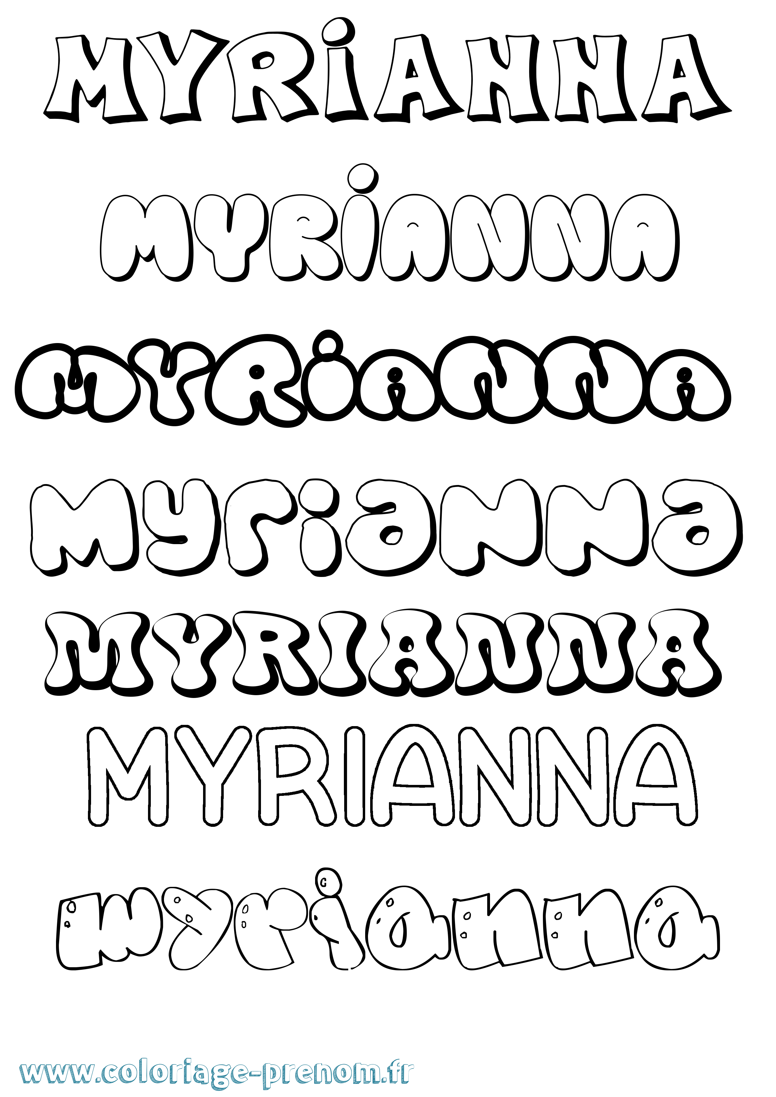 Coloriage Myrianna Bubble Coloriage prénom Myrianna Bubble