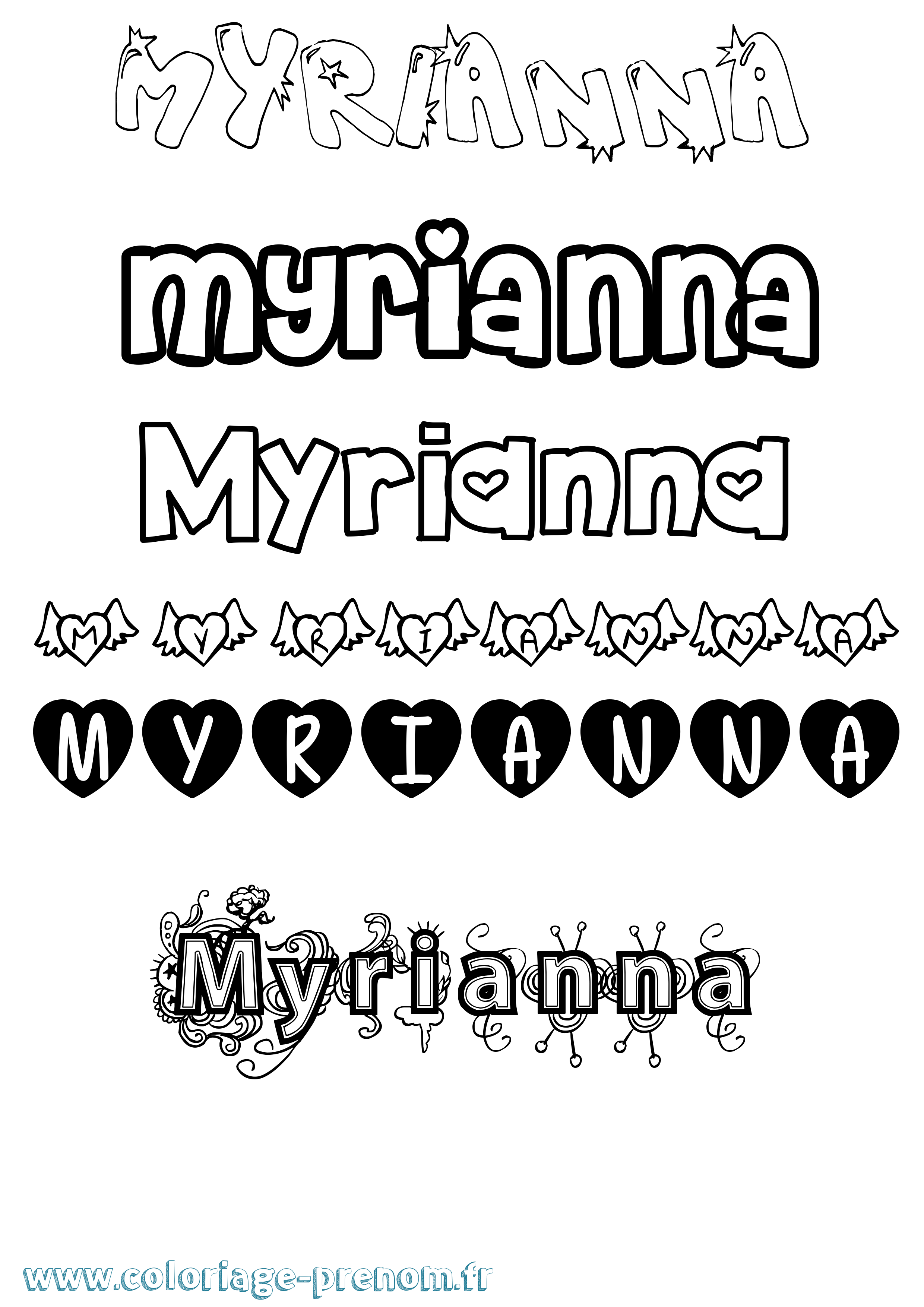 Coloriage Myrianna Girly Coloriage prénom Myrianna Girly
