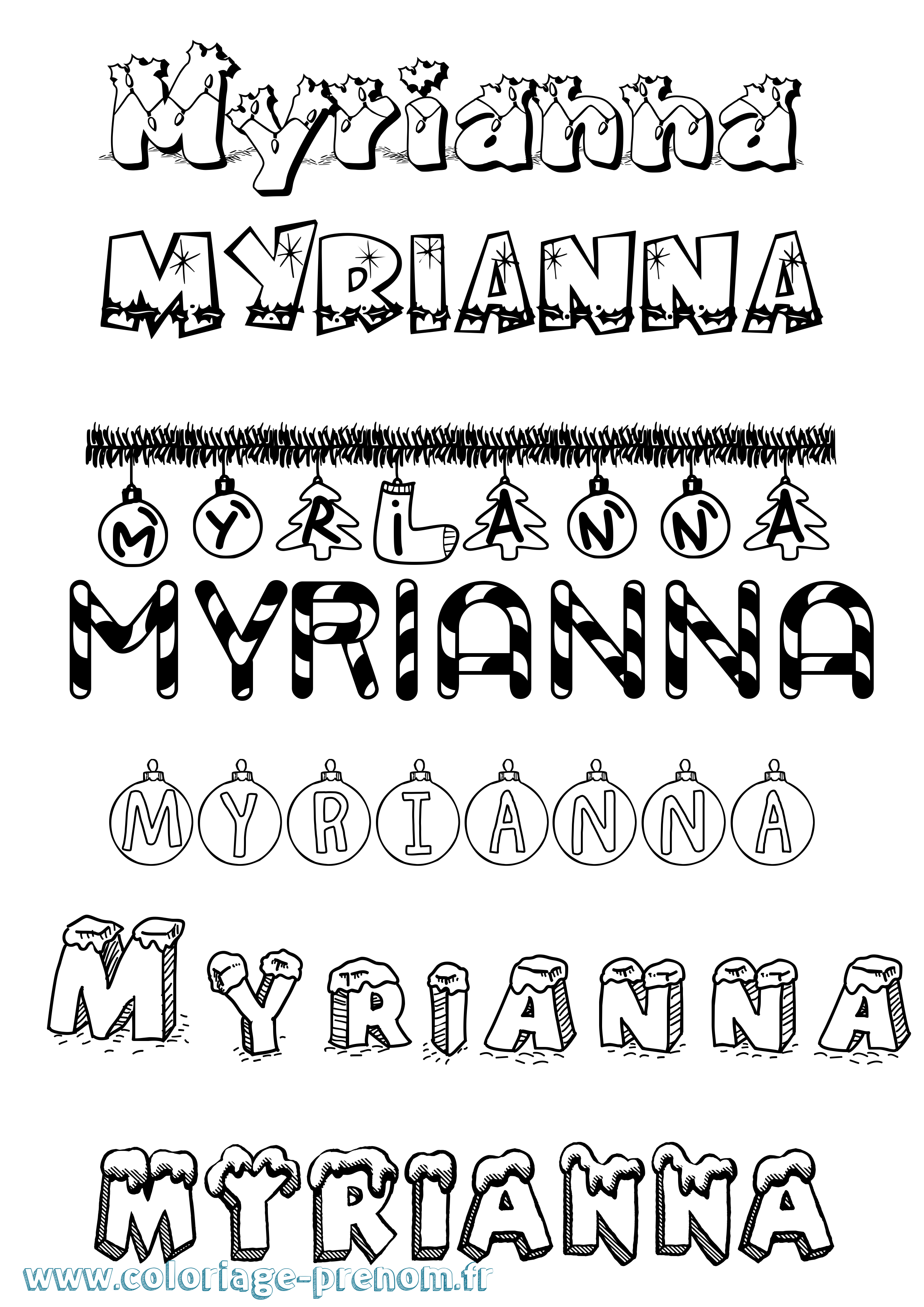 Coloriage Myrianna Noël Coloriage prénom Myrianna Noël