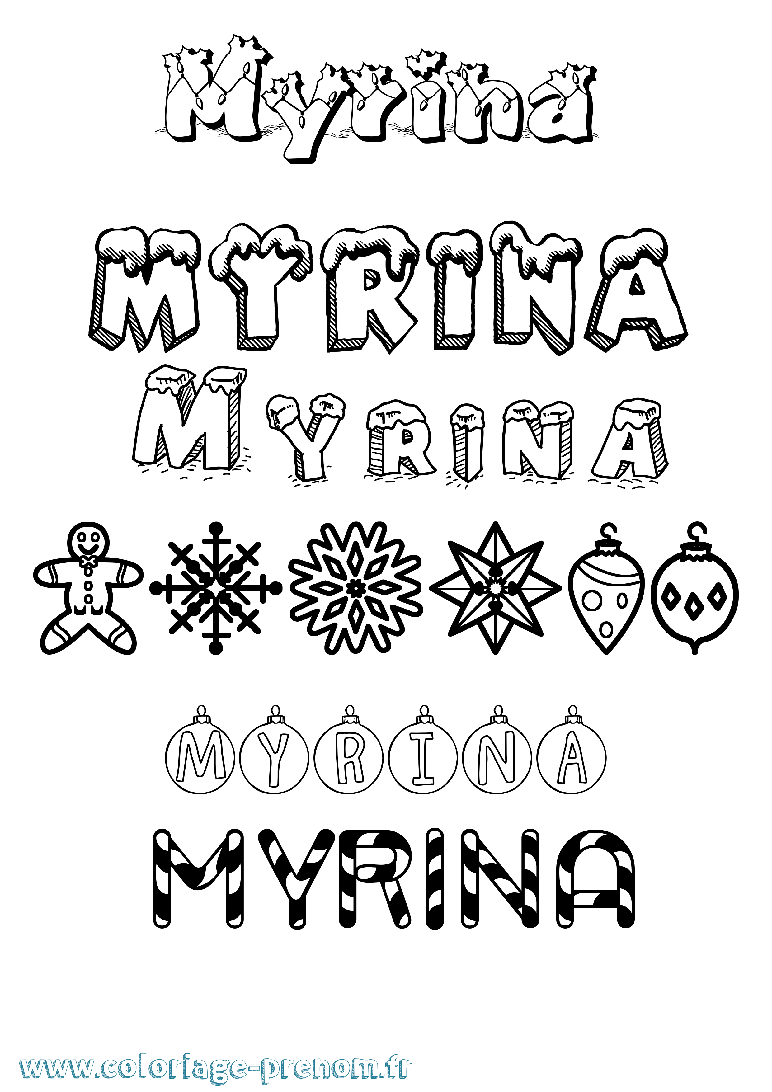 Coloriage Myrina Noël Coloriage prénom Myrina Noël